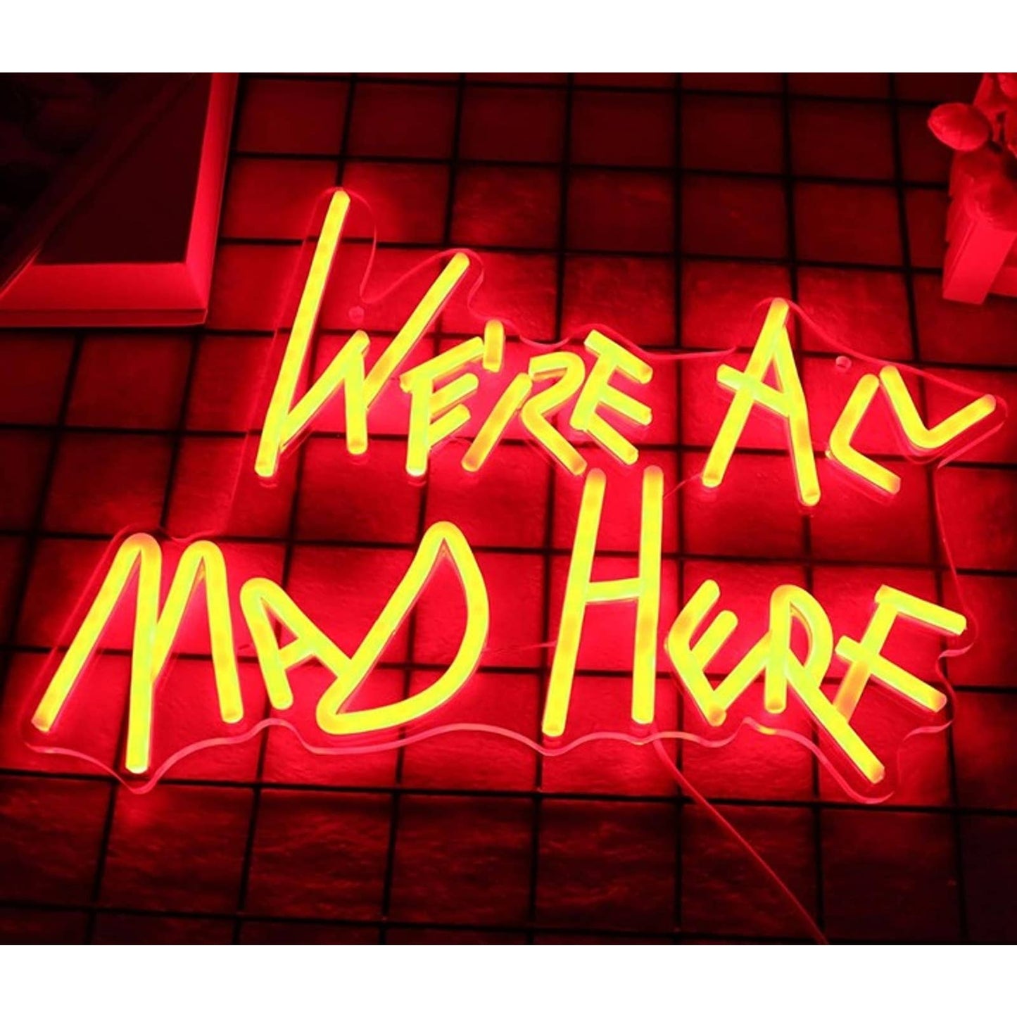 Fun Red “We’re All Mad Here” LED Light Room Wall Alice in Wonderland Decor