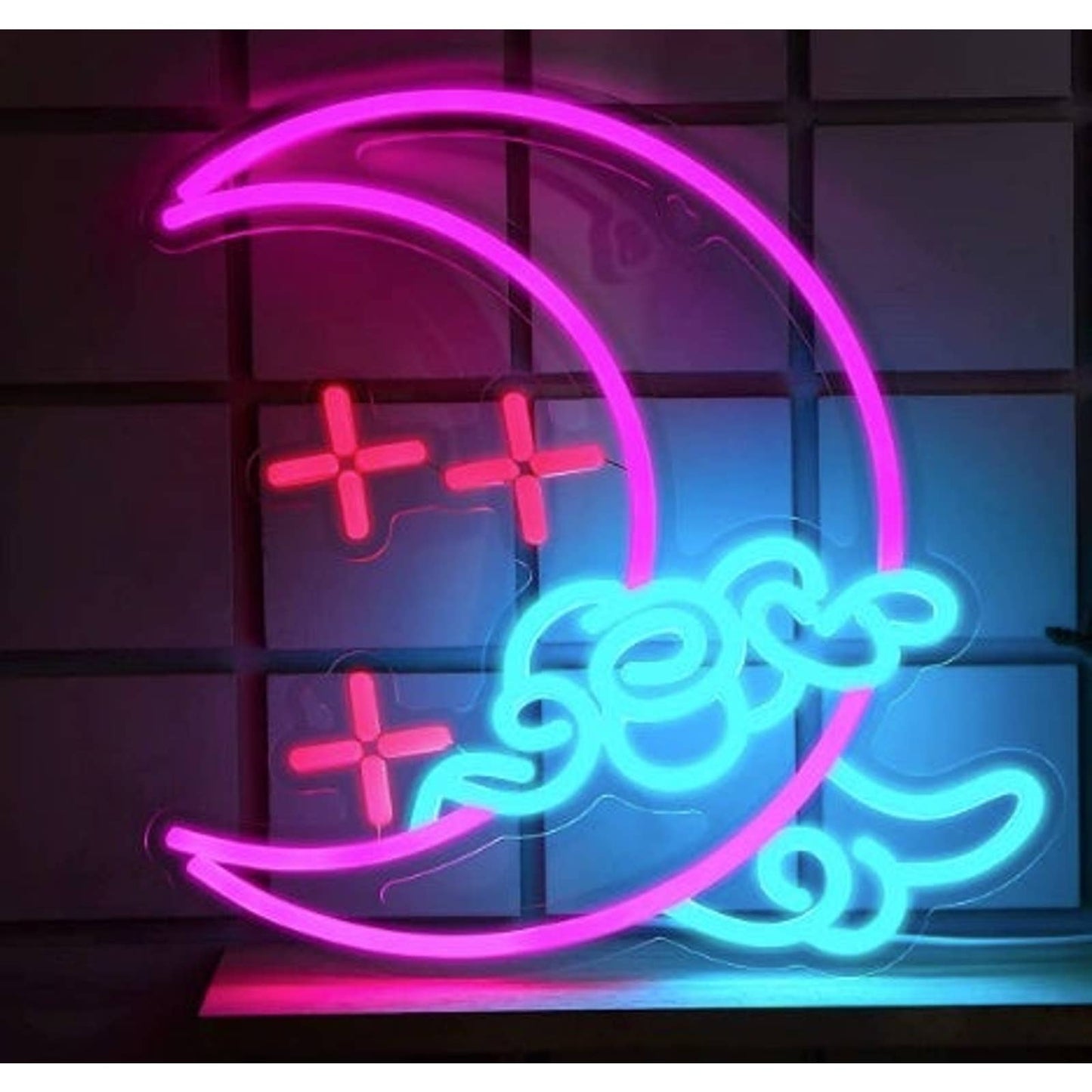 Lovely Bright Pink Crescent Moon Star Cloud LED Night Light Room Wall Decoration