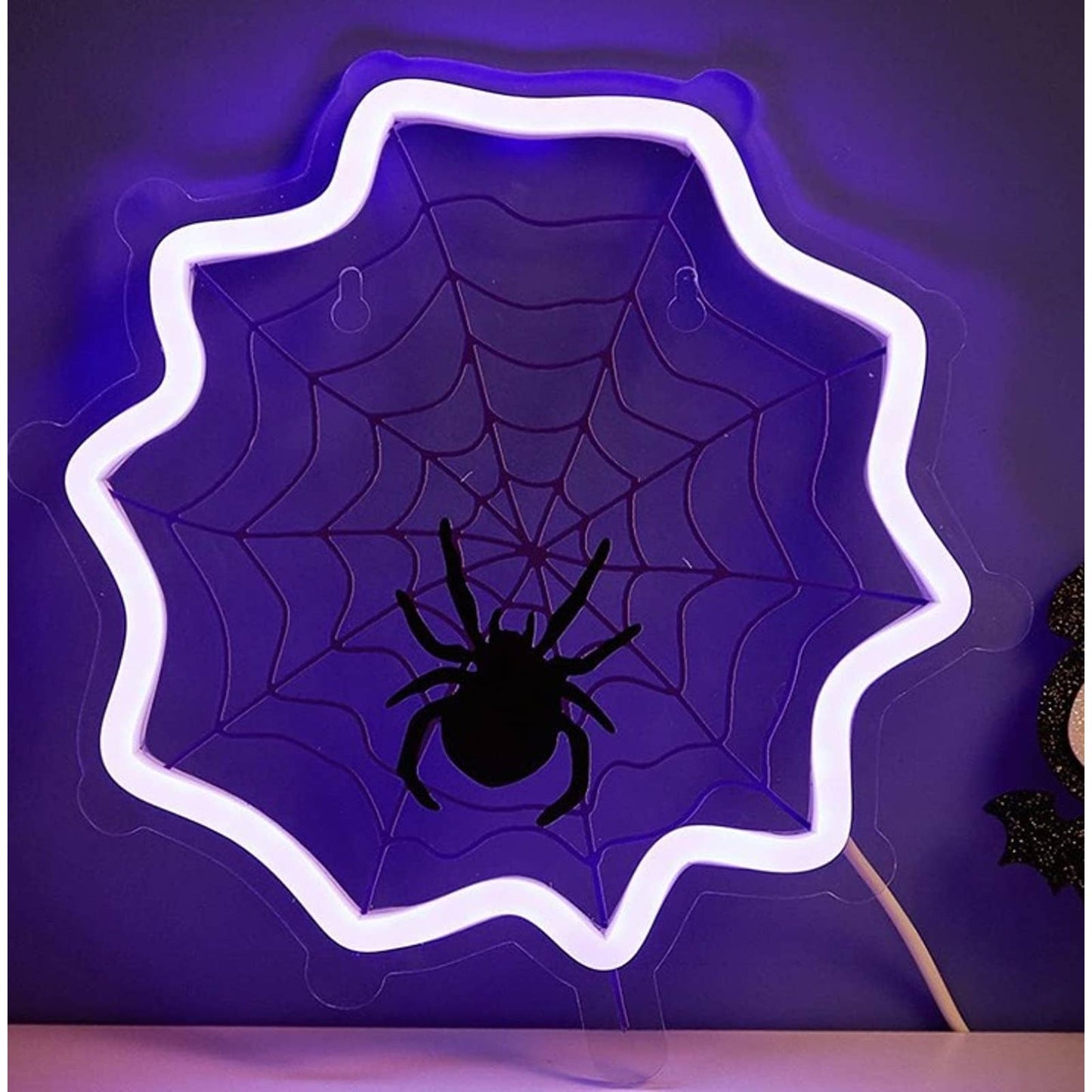 Spooky Vivid Bright Purple Spiderweb LED Night Light Halloween Decor