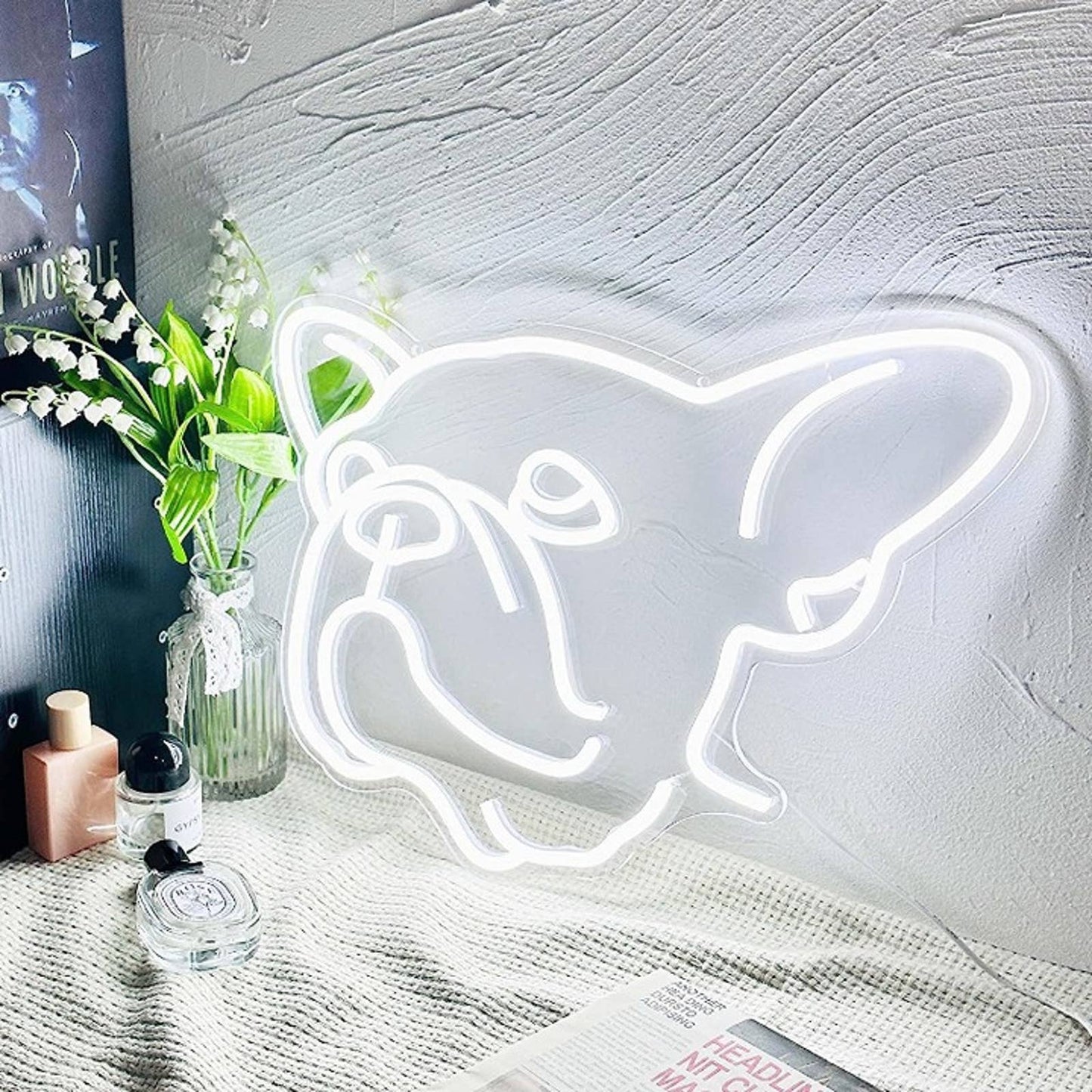 Adorable Cute Bright White French Bulldog Frenchie Puppy LED Light Pet Decor