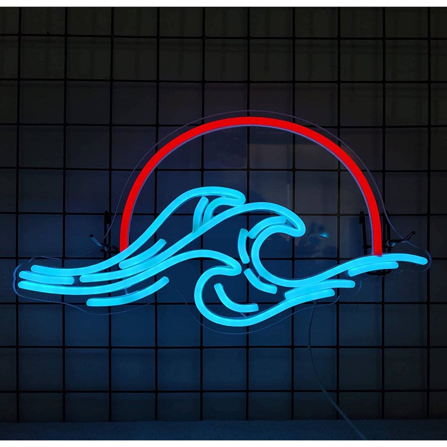 Lovely Bright Double Ocean Wave Red Sunset LED Night Light Room Wall Decor