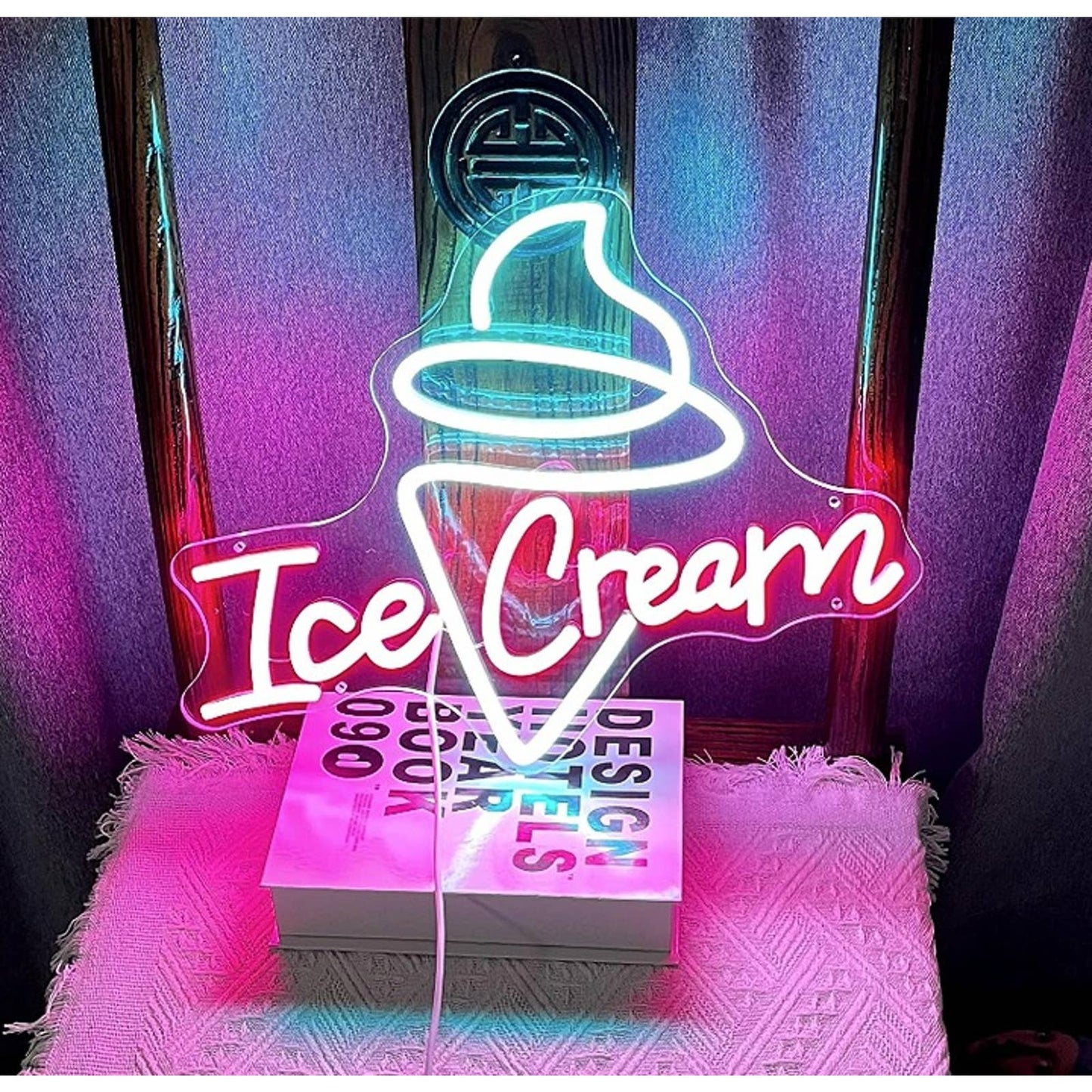 Lovely Bright Pink/Blue Ice Cream LED Night Light Shop Business Wall Decor
