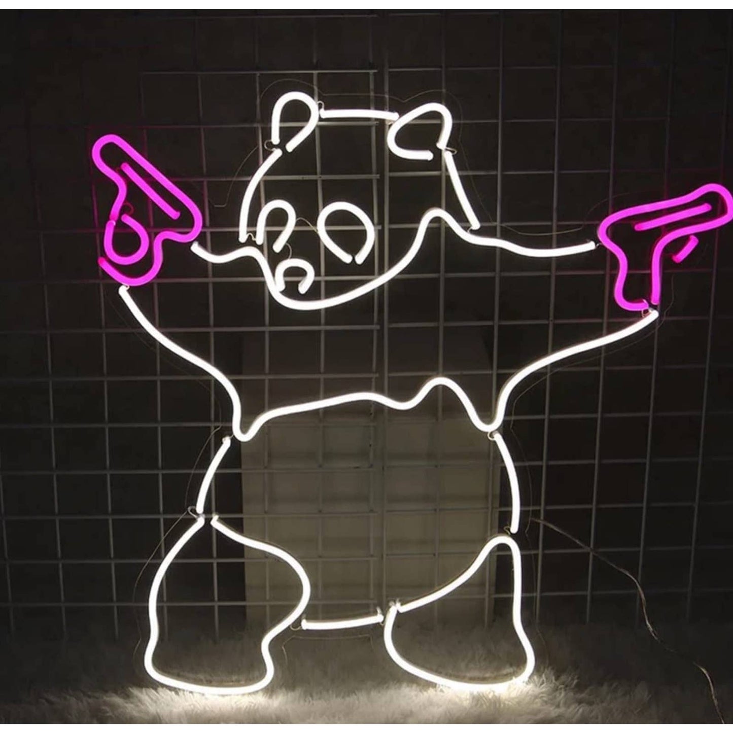 Fun Bright White Panda with Pink Guns LED Night Light Room Wall Decoration