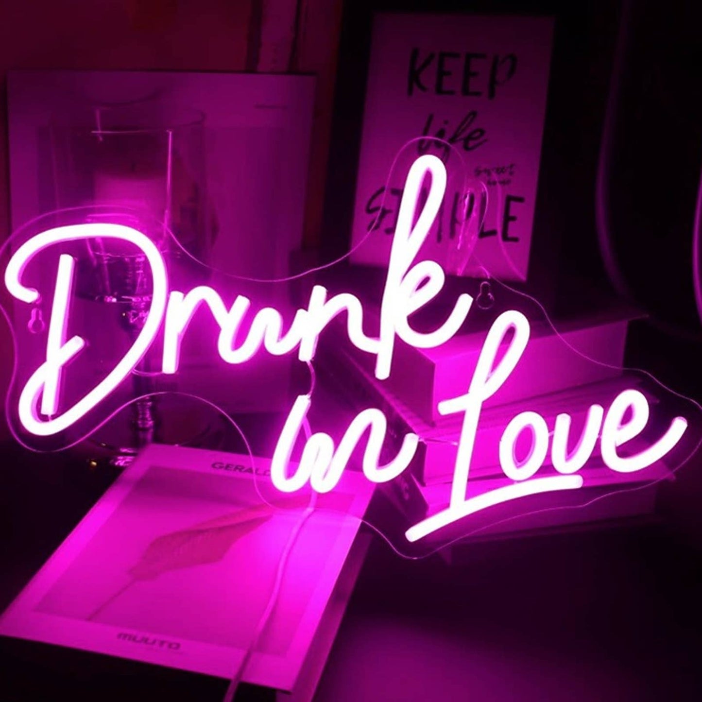 Lovely Vivid Bright Pink Drunk in Love LED Night Light Room Wall Decoration