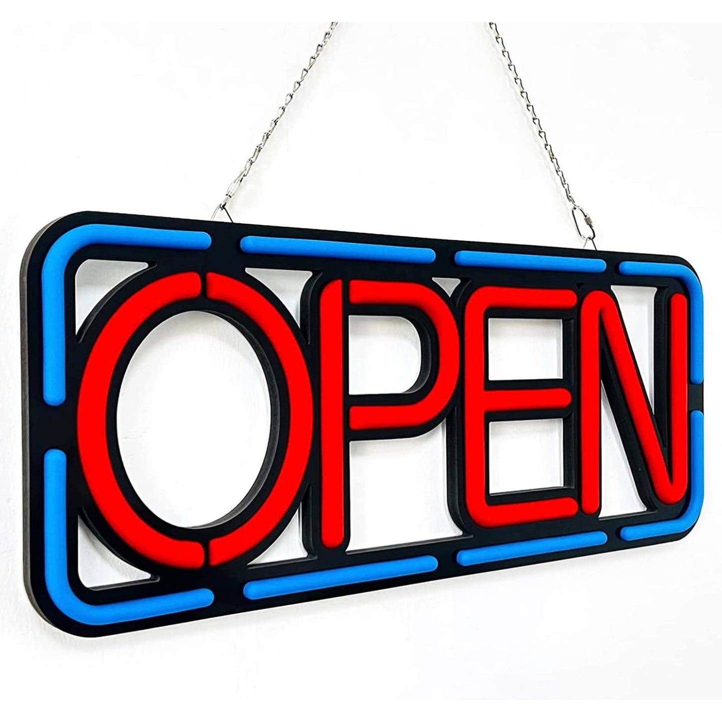 Bright Unique Blue Dash Open Sign LED Night Light Business Store Window Light