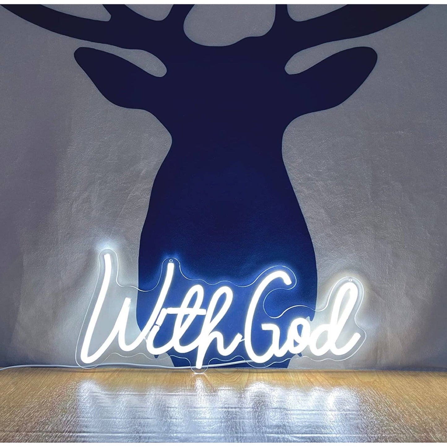 Lovely Bright White “With God” LED Light Christ Christian Church Religious Wall