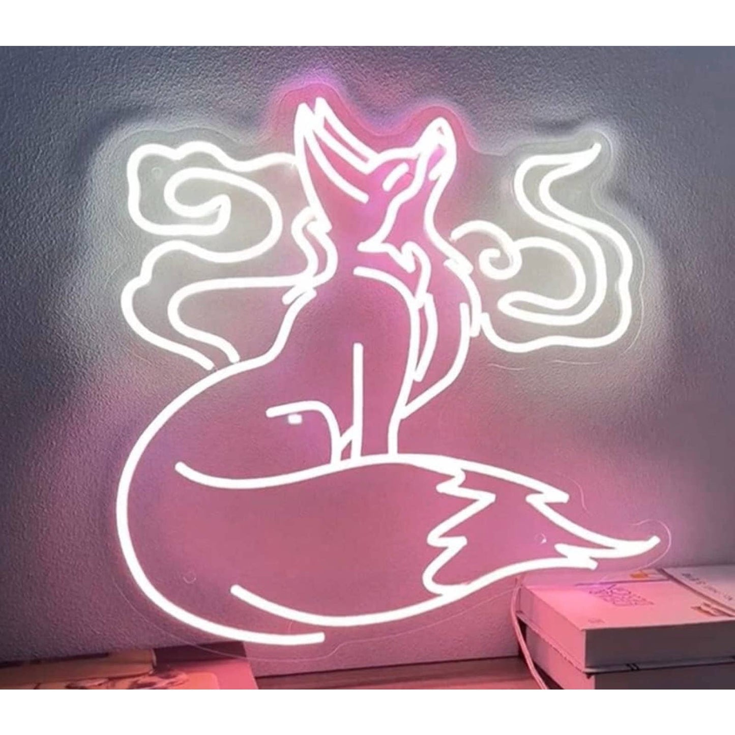 Lovely Bright Pink Mystic Fox LED Night Light Room Wall Decoration