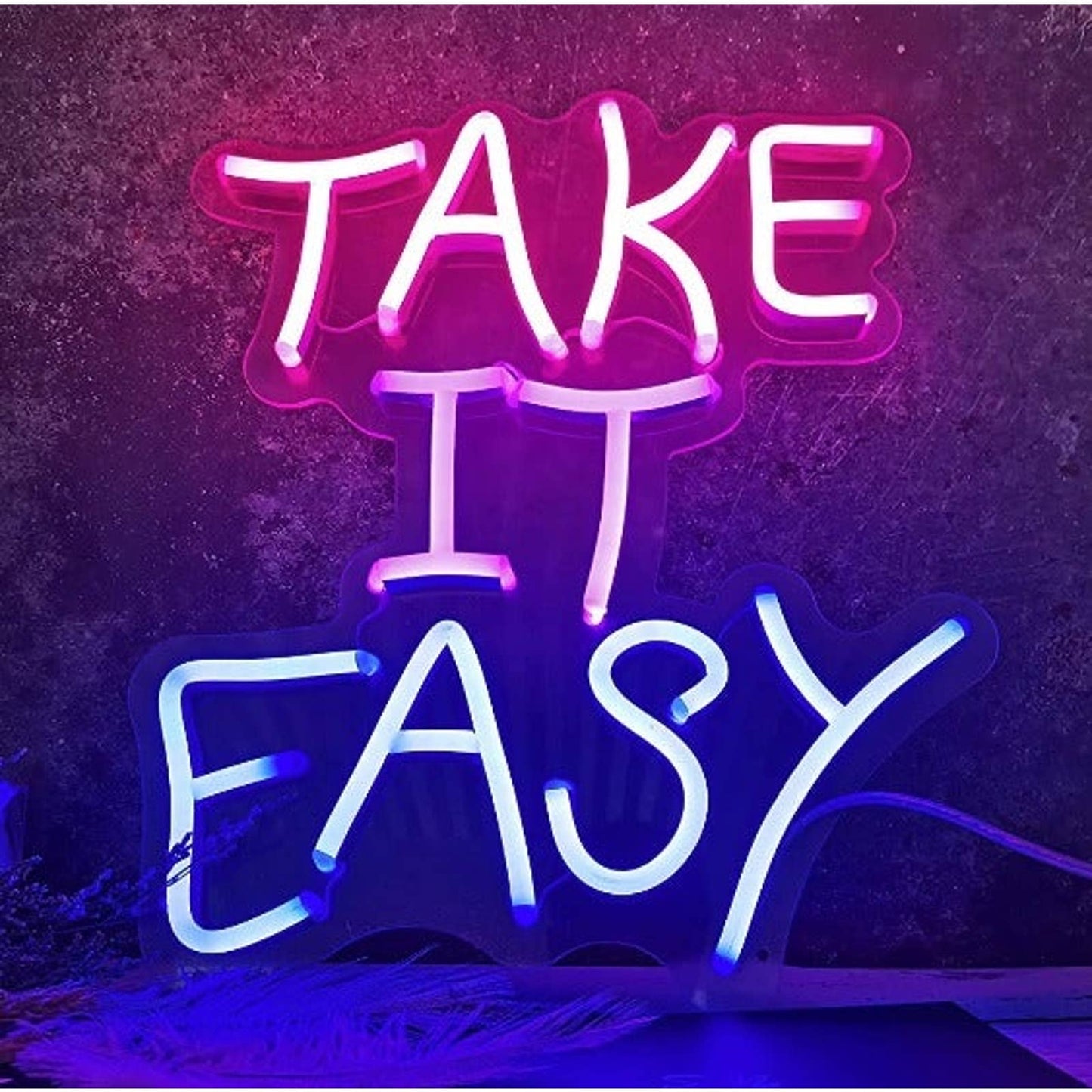 Bright Pink & Blue “Take It Easy” LED Light Sign Room Decoration