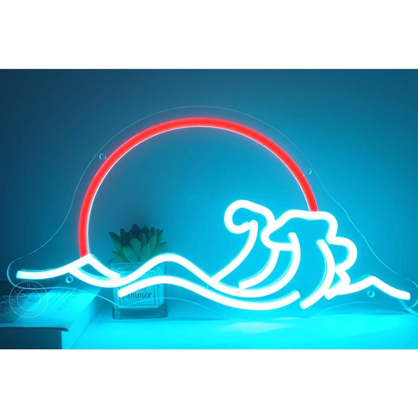 Vivid Bright Wide Warm Sun Set and Ocean Waves LED Night Light Decor