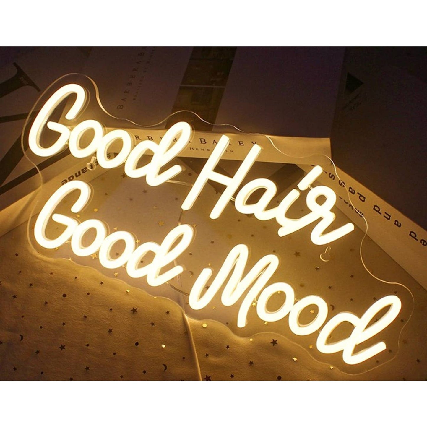 Vivid Bright Warm White “Good Hair, Good Mood” LED Night Light Wall Decor