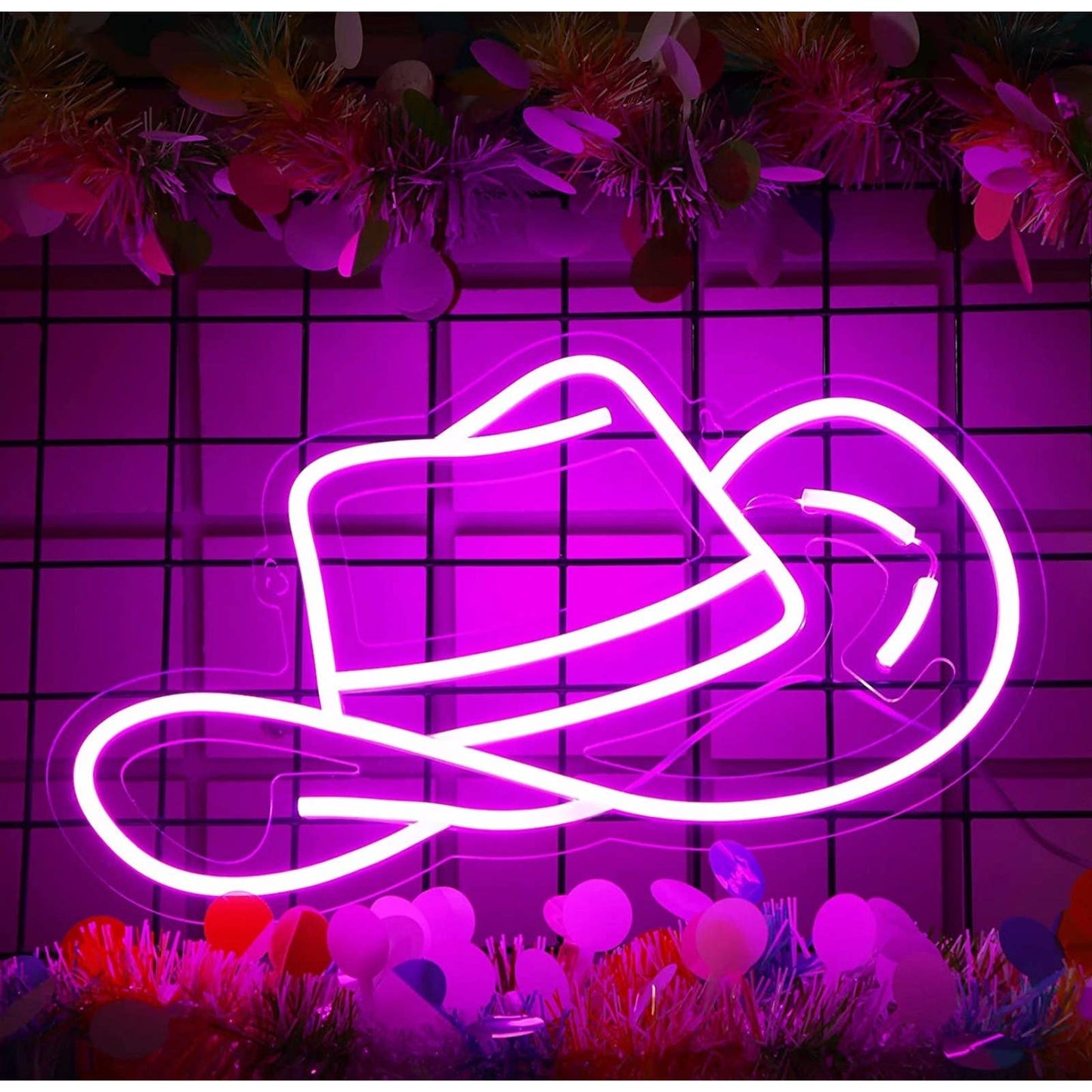 Lovely Bright Hot Pink Cowgirl Cowboy Hat LED Night Light Room Wall Decoration