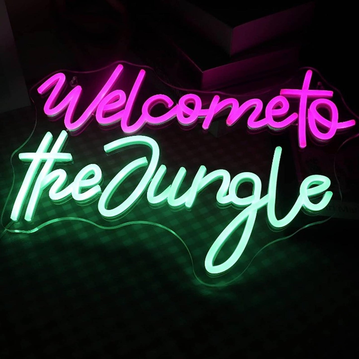Fun Vivid Bright Pink / Green “Welcome to the Jungle” LED Light Decor