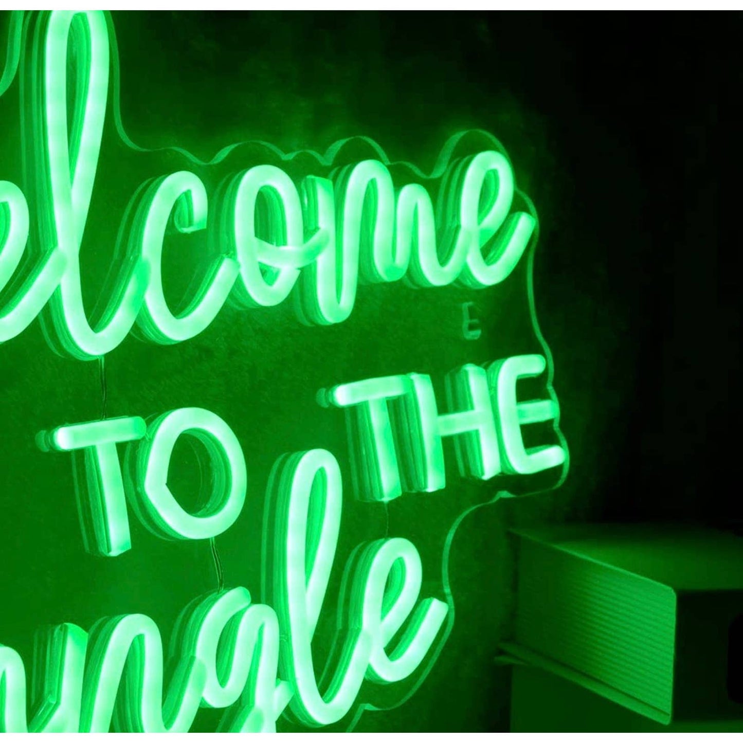Vivid Bright Green “Welcome Come to Jungle” LED Night Light Room Wall Decor