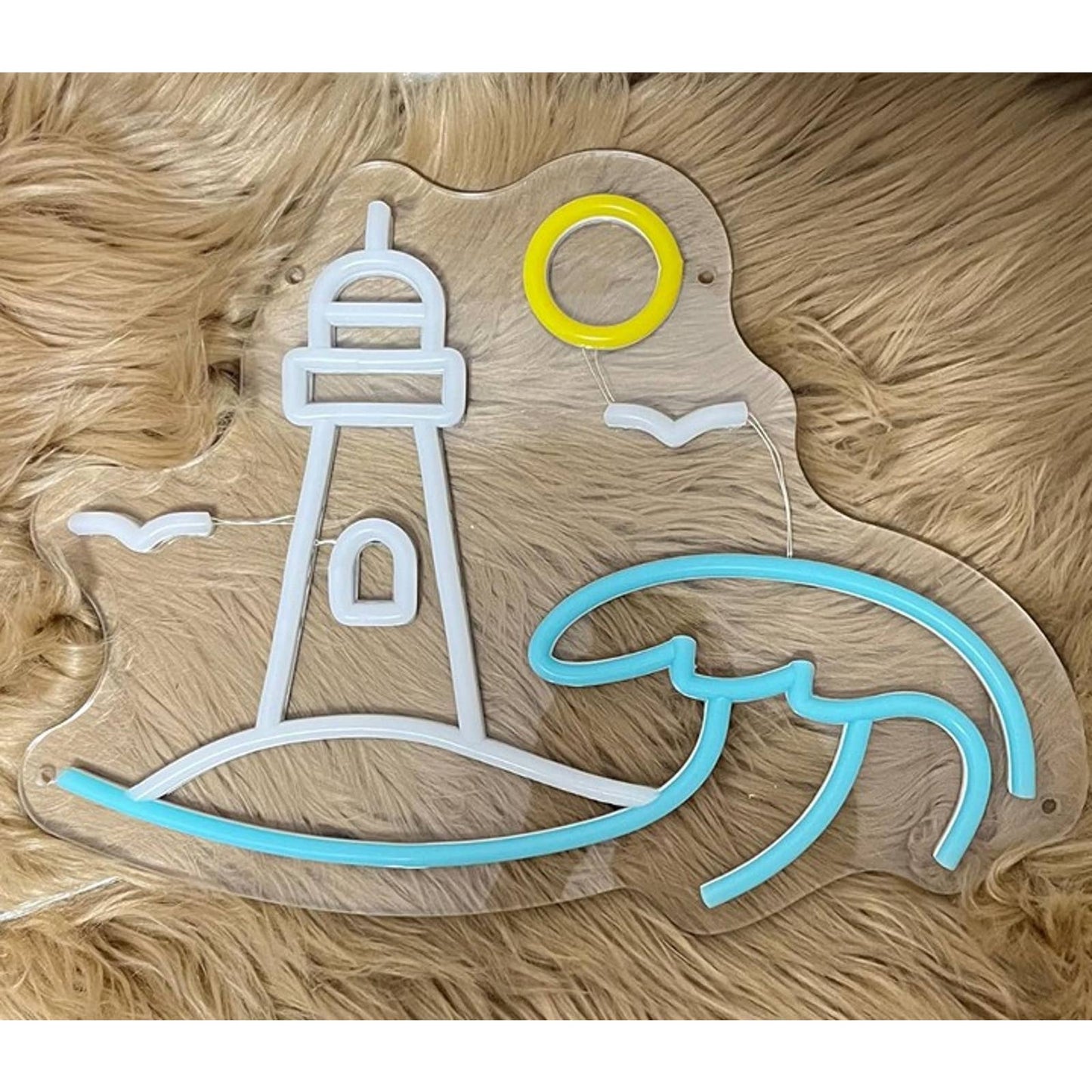 Lovely Vivid Bright Ocean Wave & Light House LED Night Light Room Wall Decor
