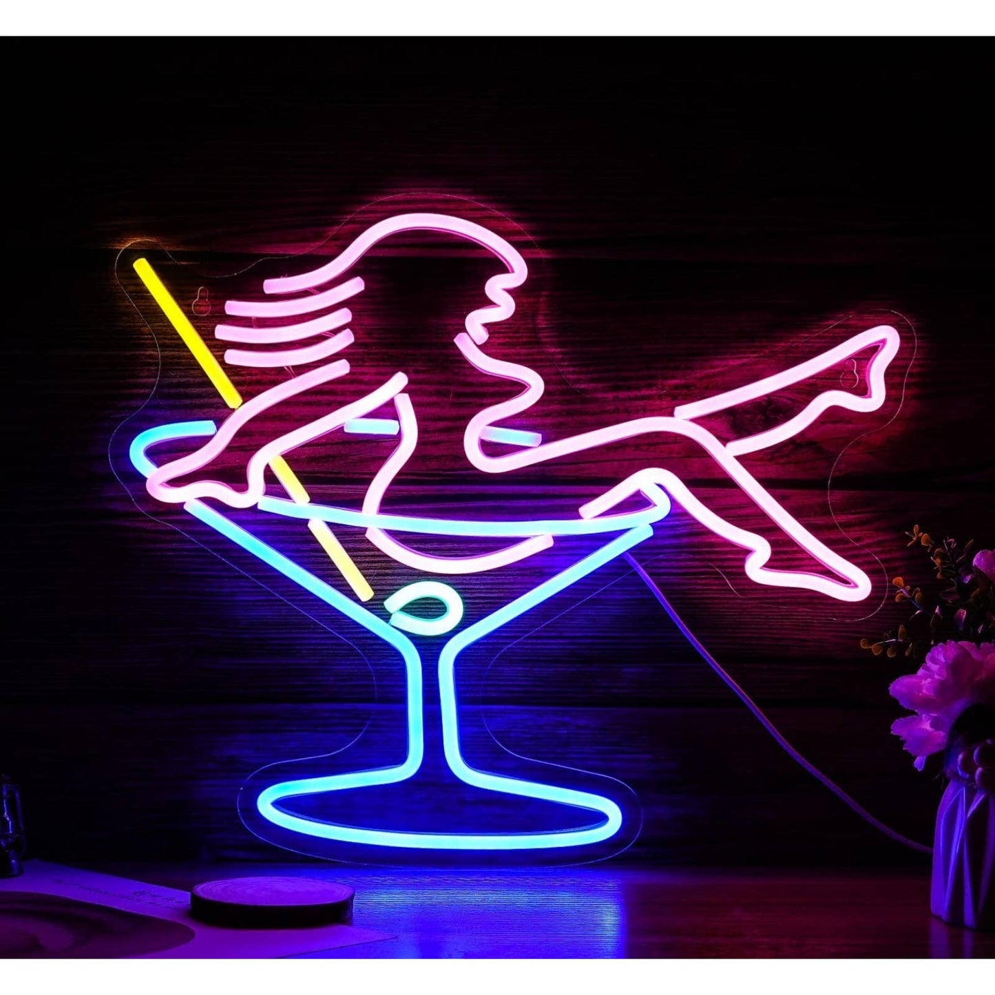 Lovely Bright Lady in Cocktail Drink LED Night Bar Light Room Wall Decoration