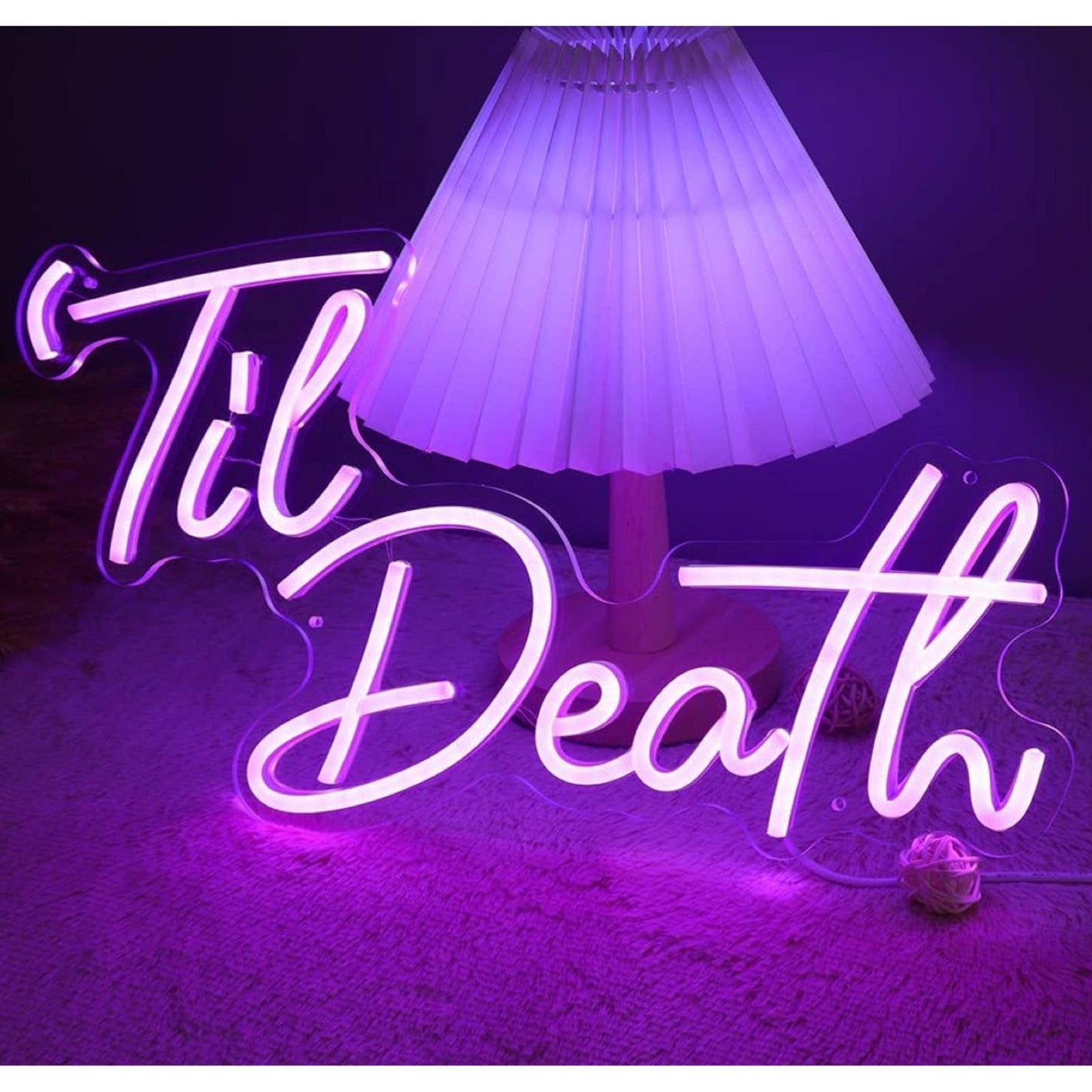 Lovely Bright Purple Unique “Til’ Death” LED Night Light Marriage Room Wall Deco