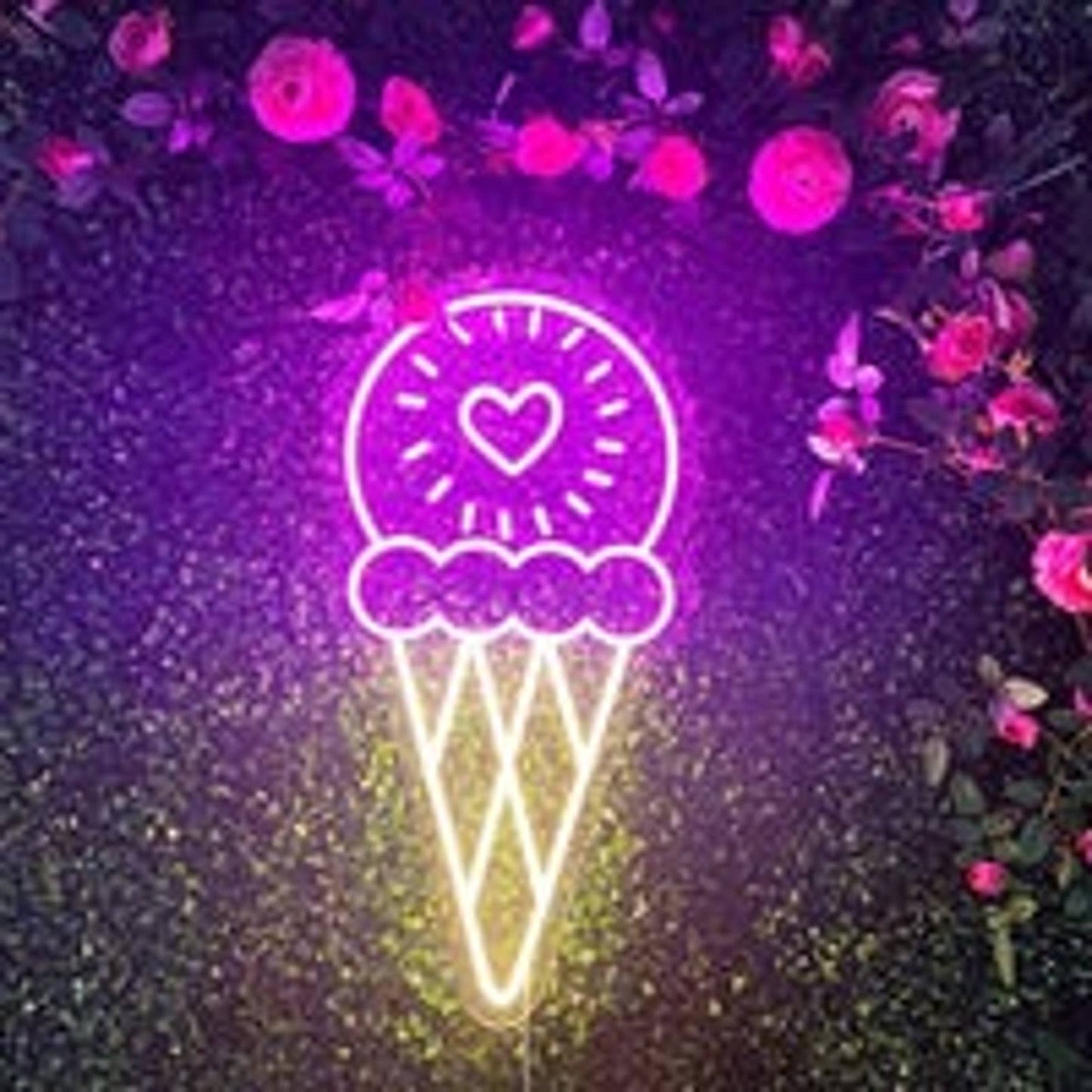 Adorable Bright Pink Ice Cream Cone Heart LED Night Light Room Wall Decoration