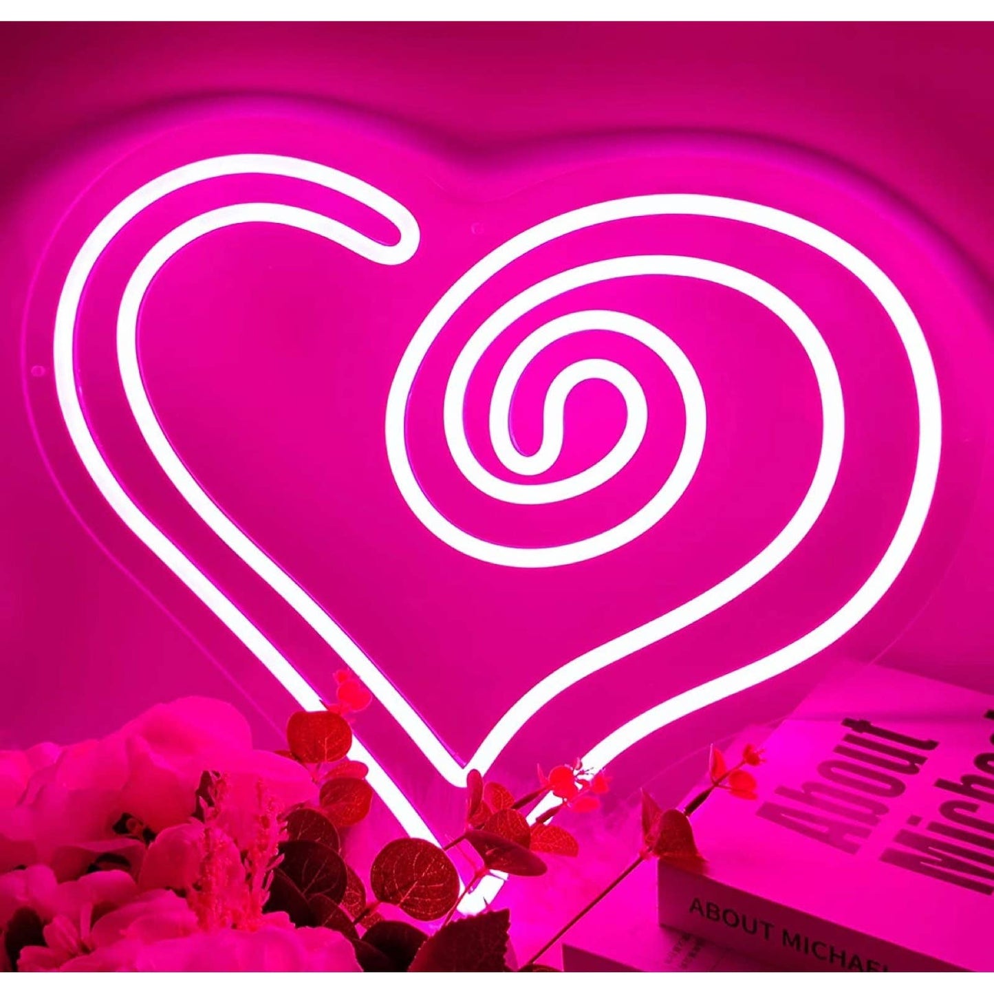 Adorable Bright Pink Unique Heart Swirl LED Night Light Love Room Wall Decor