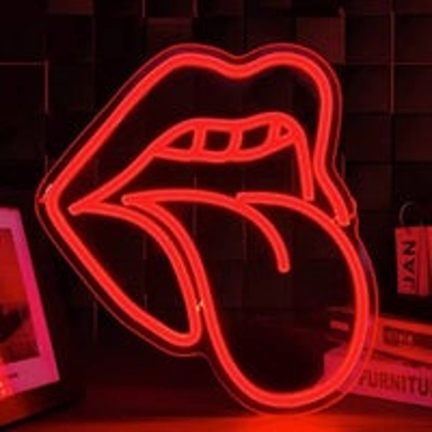 Lovely Deep Red Tongue and Lips LED Night Light Room Wall Decoration