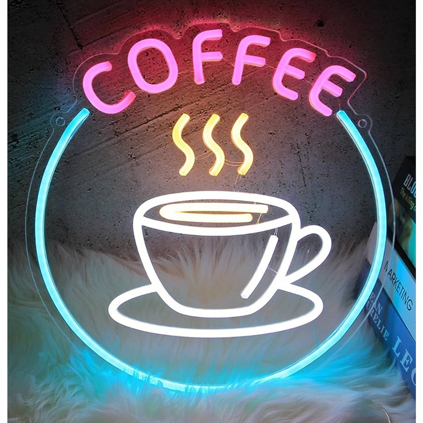 Lovely Bright Pink/Blue Hot Coffee Espresso Mug LED Night Light Room Wall Decor