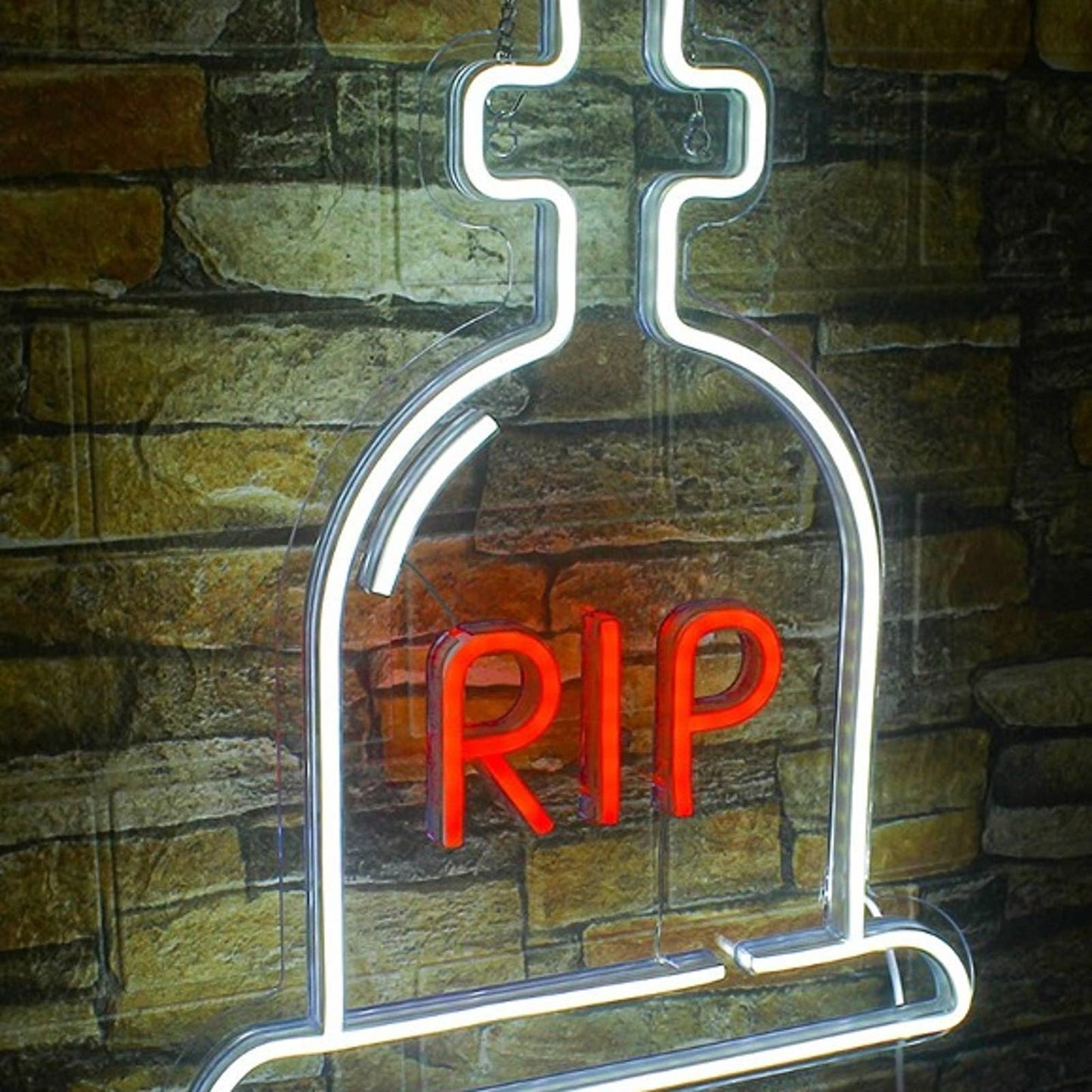 Vivid Bright Spooky White RIP Tombstone Graveyard LED Night Light Room Decor