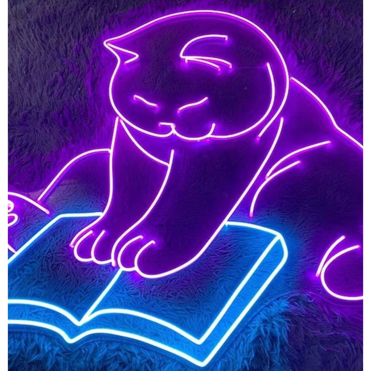 Large Fun Adorable Kitty Cat Reading a Book LED Night Light Sign Room Wall Decor