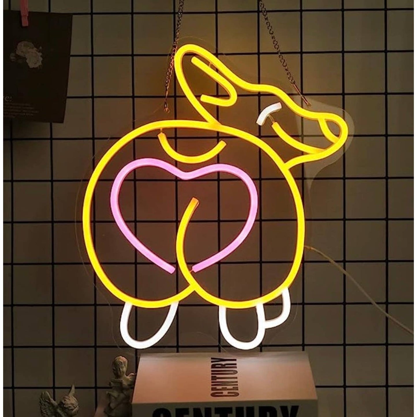 Funny Bright Cute Corgi Puppy Dog Heart Booty LED Night Light Room Wall Decorati