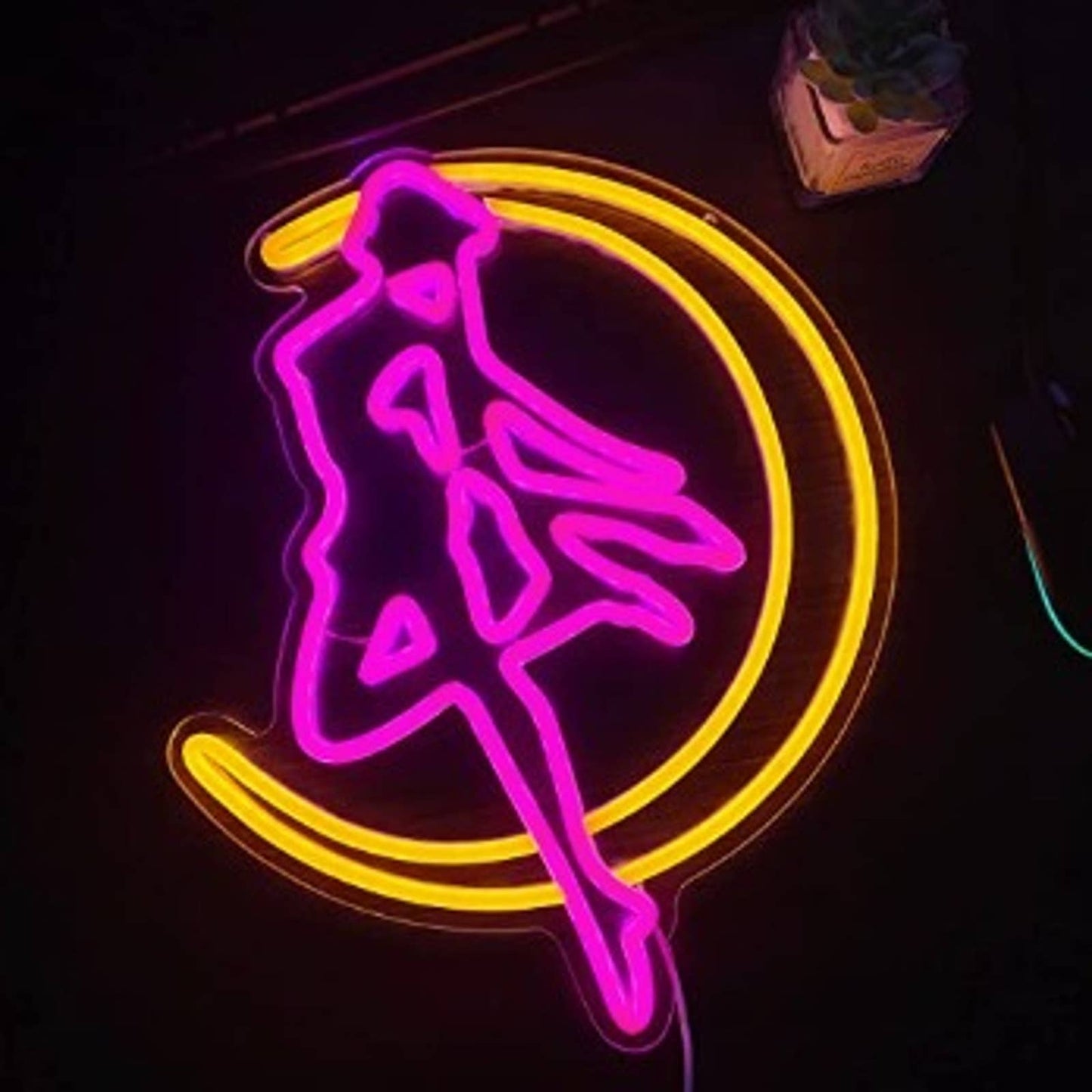 Vivid Bright Pink / Yellow Sailor Moon Crescent LED Night Light Anime Japan Deco