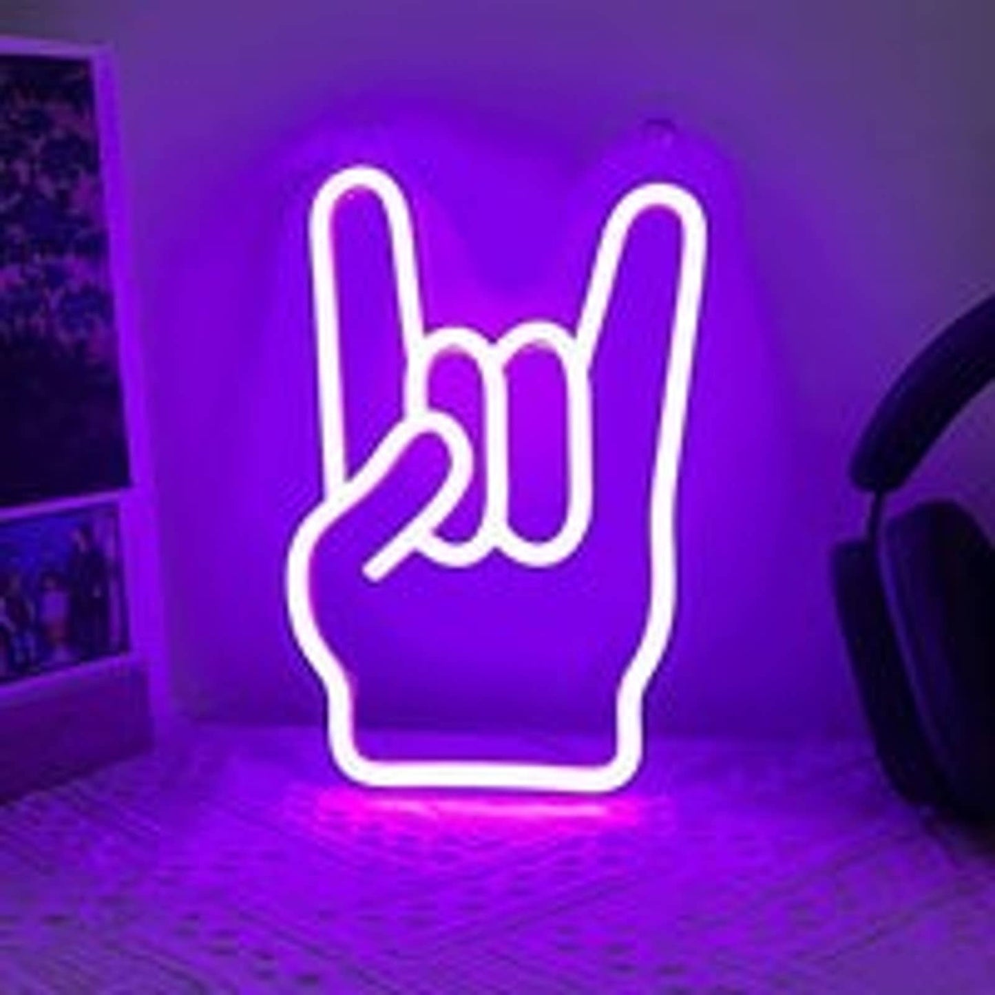 Fun Bright Purple Rock Hands LED Night Light Room Wall Decoration