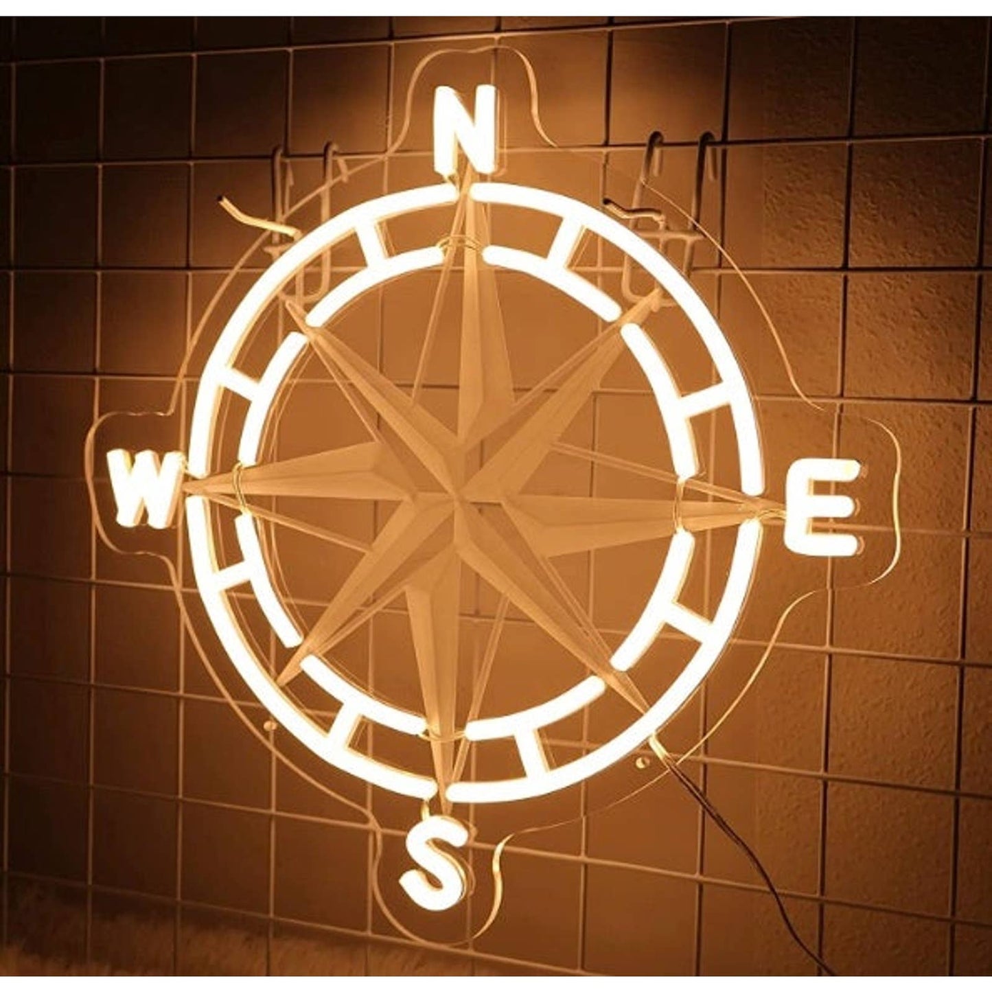 Warm Bright Compass LED Night Light Room Wall Art Decoration