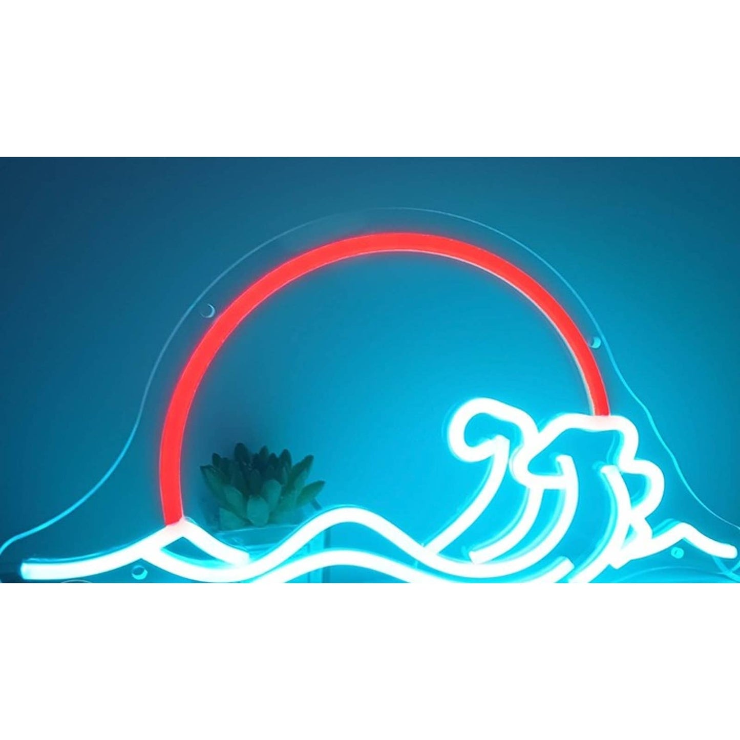 Vivid Bright Wide Warm Sun Set and Ocean Waves LED Night Light Decor