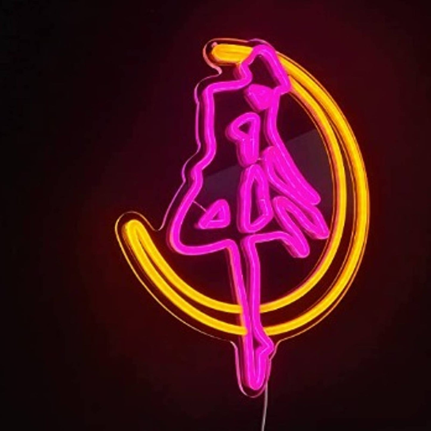 Vivid Bright Pink / Yellow Sailor Moon Crescent LED Night Light Anime Japan Deco
