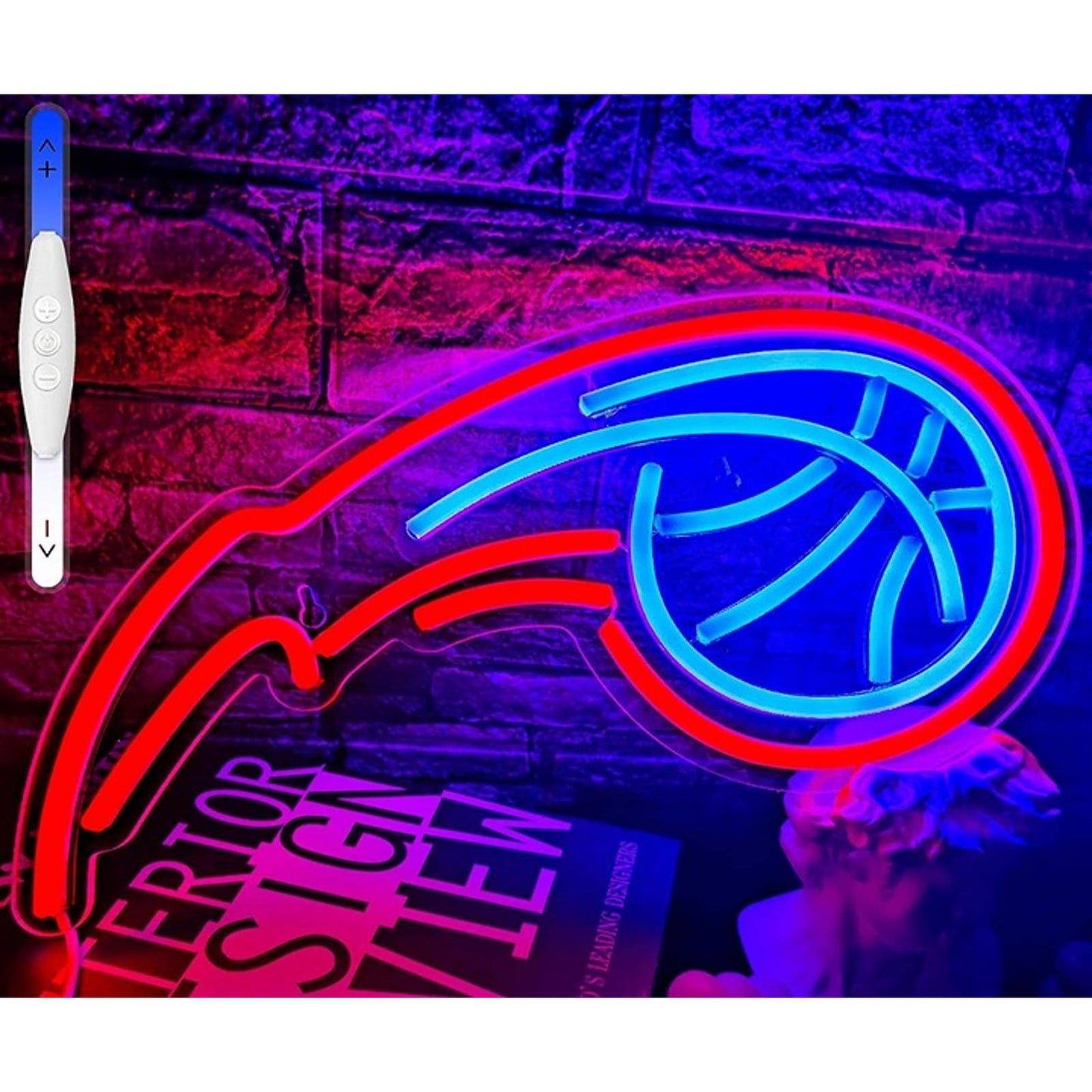Fun Bright Red/Blue Flying Basketball LED Night Light NBA Decoration
