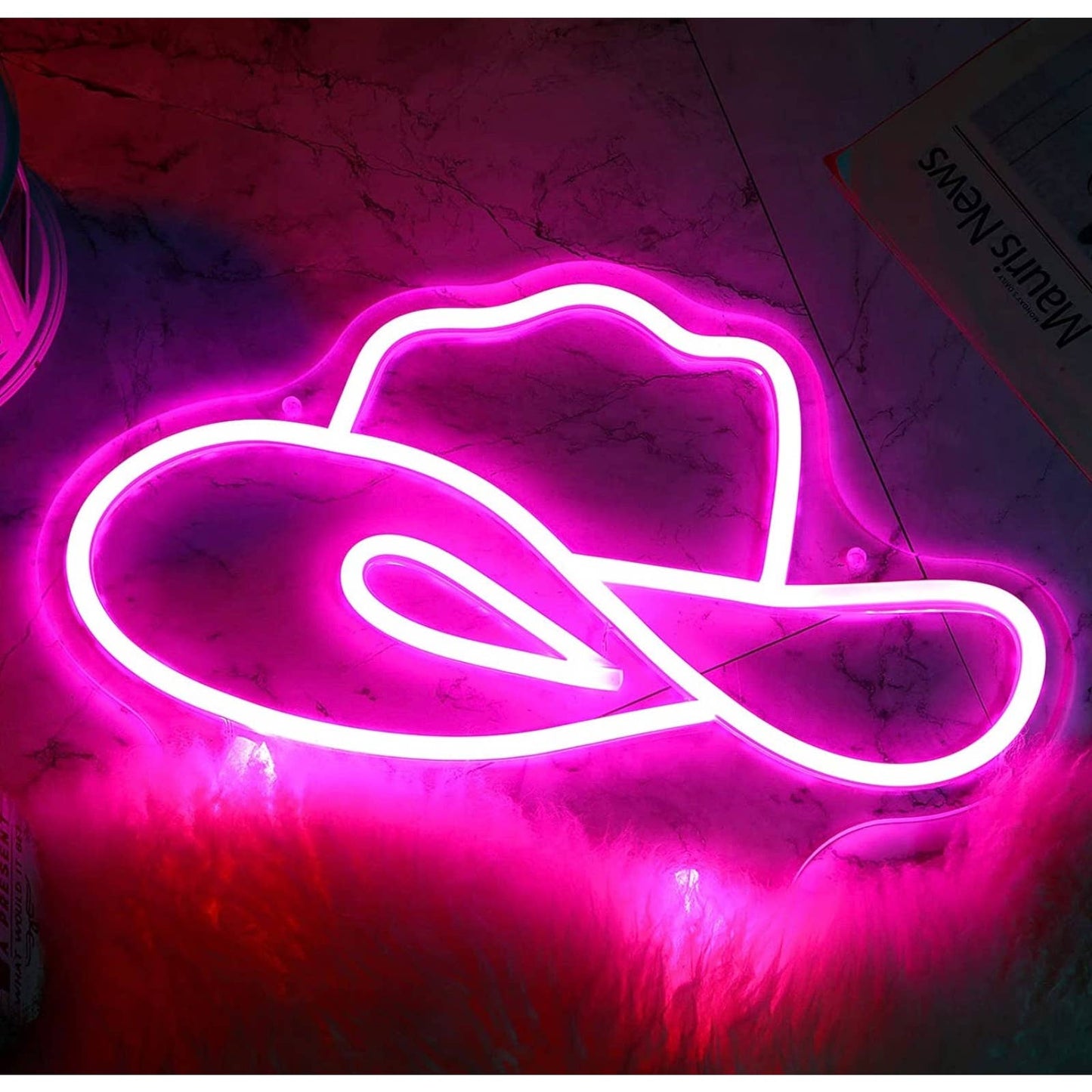 Lovely Bright Pink Cowgirl Hat and Bandana LED Night Light Room Wall Decoration