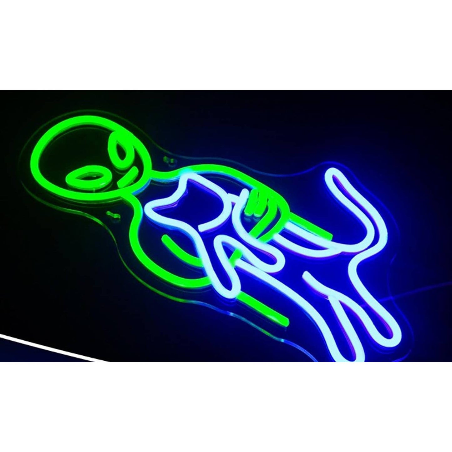 Fun Bright Alien Holding a Cat LED Night Light Room Wall Decor