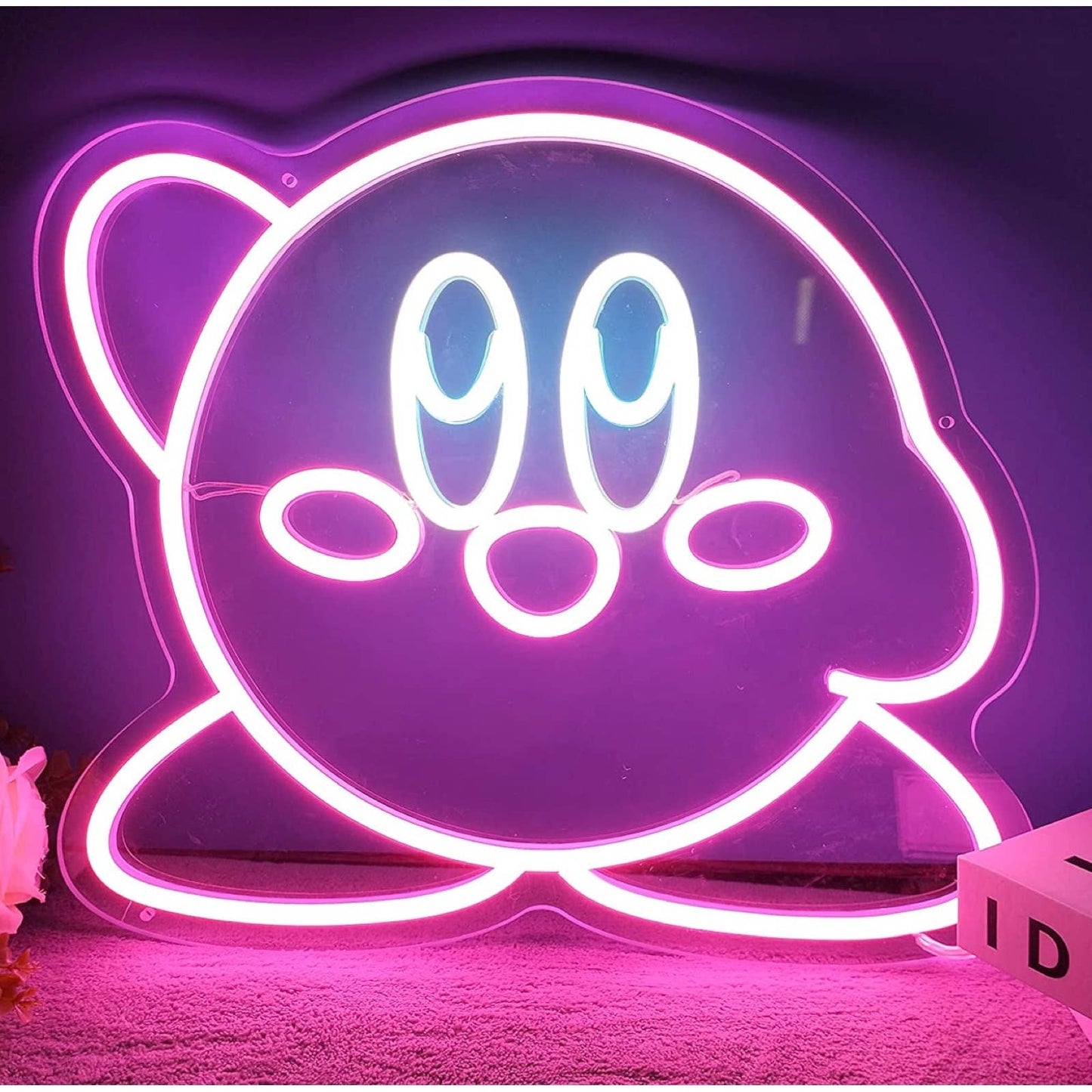 Adorable Bright Pink “Hi Kirby” LED Night Light Room Wall Video Game Decoration