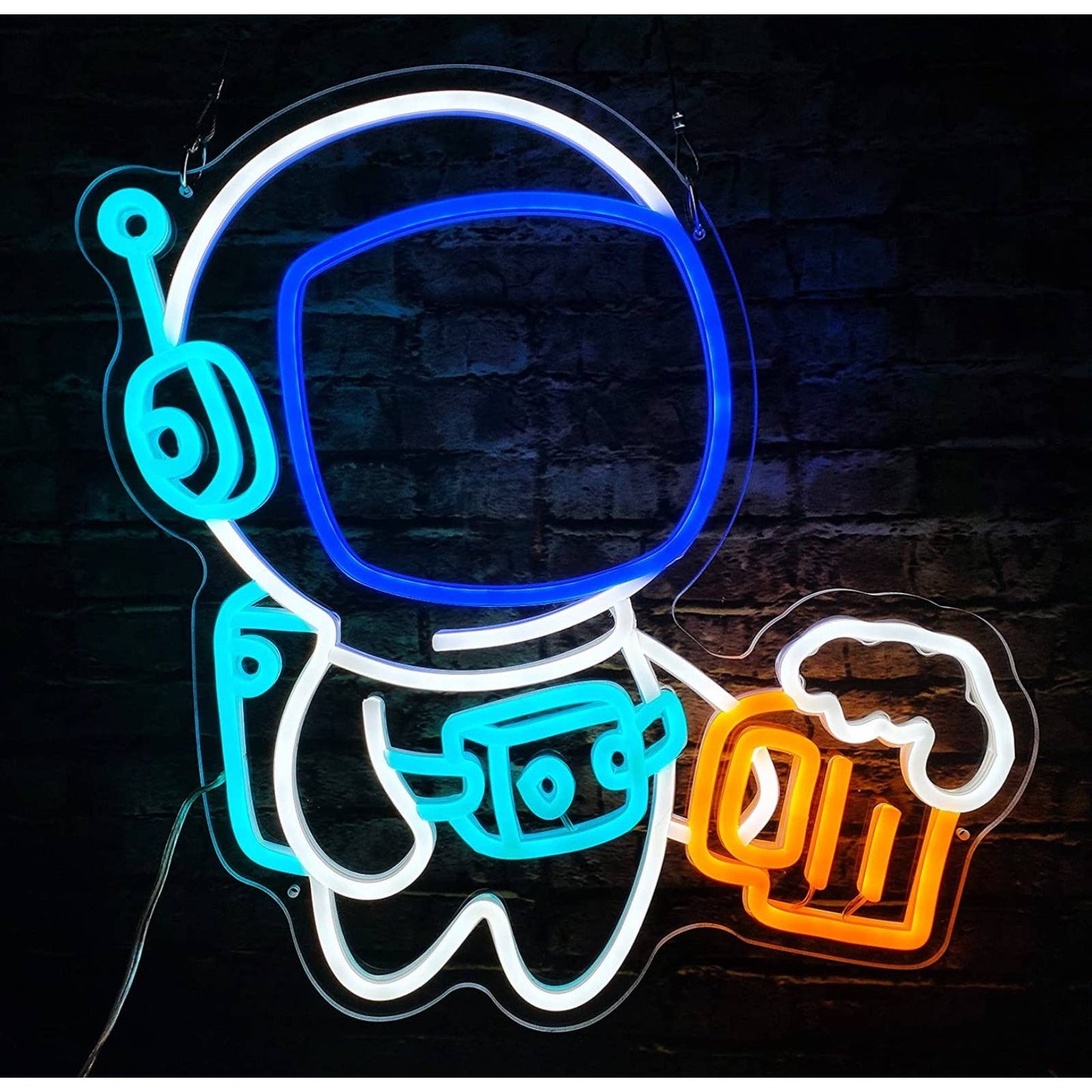 Fun Bright Blue Little Astronaut with a Beer LED Night Light Room Wall Decoratio