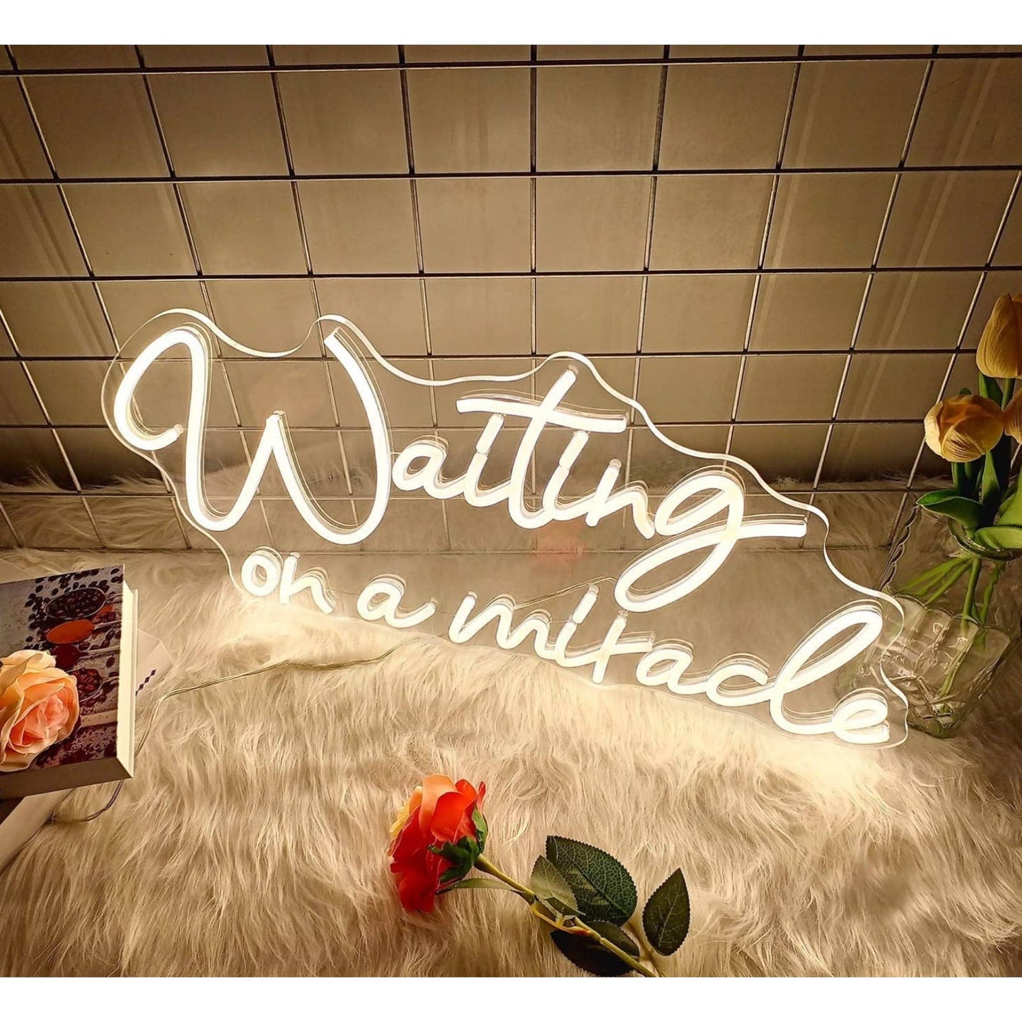 Lovely Large Bright White “Waiting on a Miracle” LED Night Light Room Wall Decor