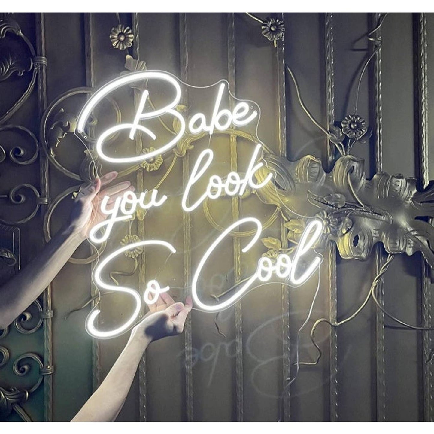 Lovely Large White “Babe You Look So Cool” LED Night Light Room Wall Decoration