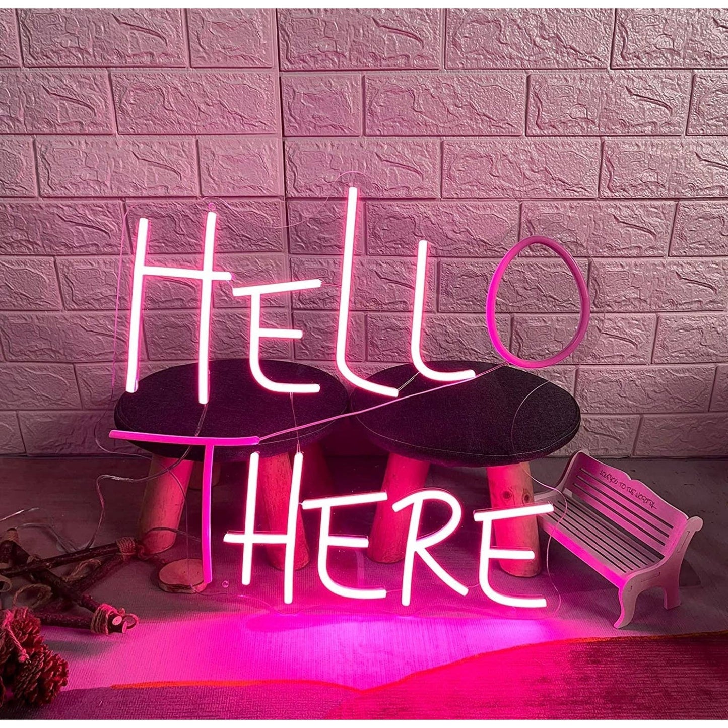 Funny Bright Vivid Pink Hello There / Hell Here LED Night Light Room Wall Decora