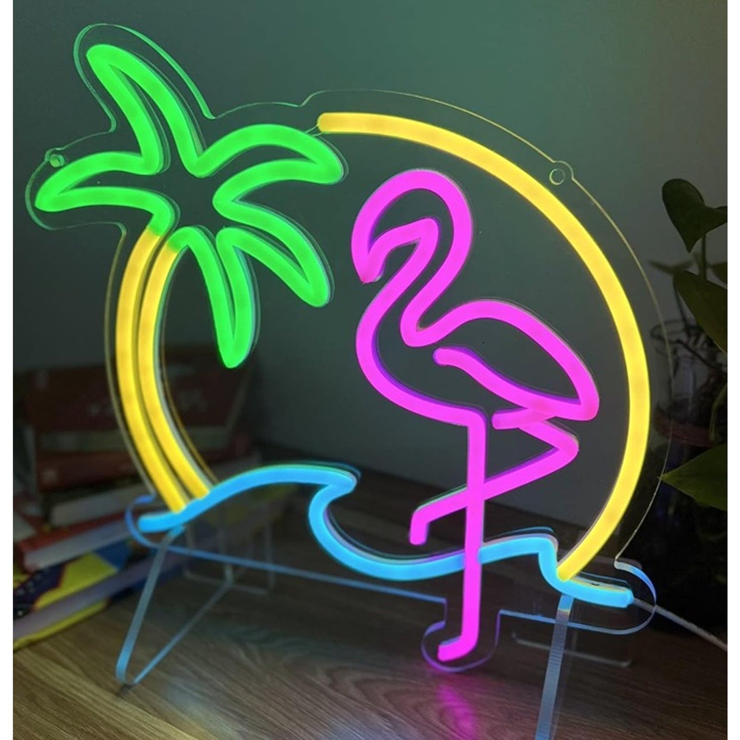 Lovely Bright Colorful Palm Tree SunSet & Flamingo LED Night Light Decoration