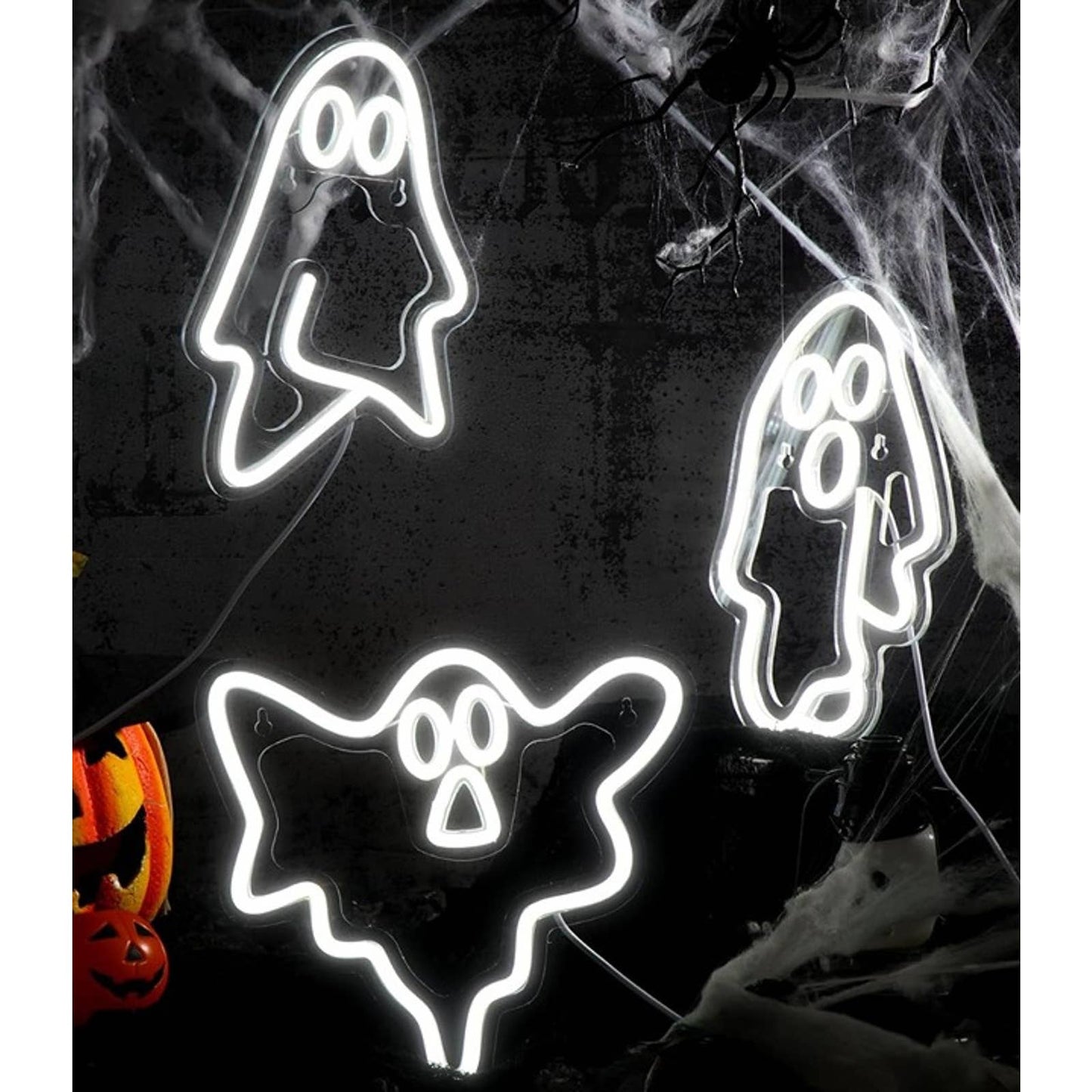 Vivid Bright Spooky White 3 Ghost Bundle LED Night Light Halloween Decor