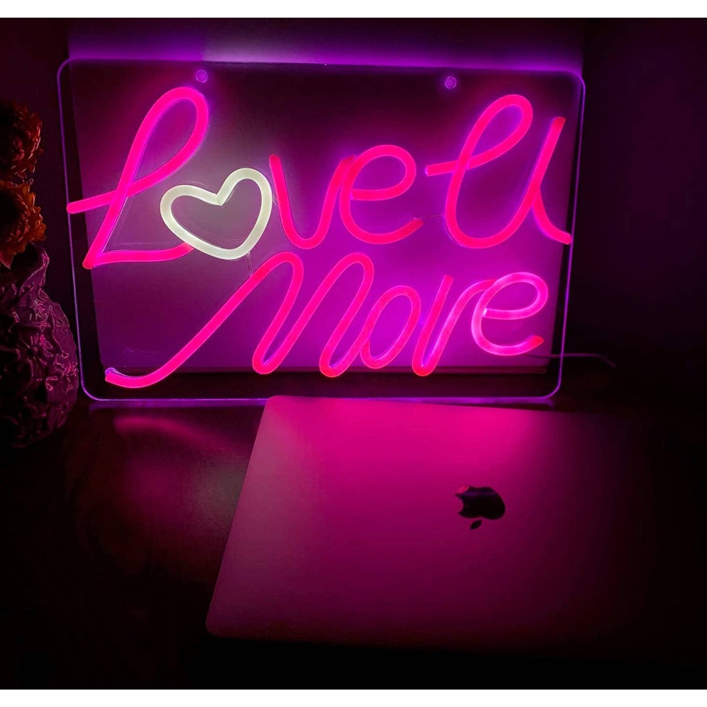 Lovely Bright Warm Pink “Love U More” White Heart LED Night Light Room Wall Deco