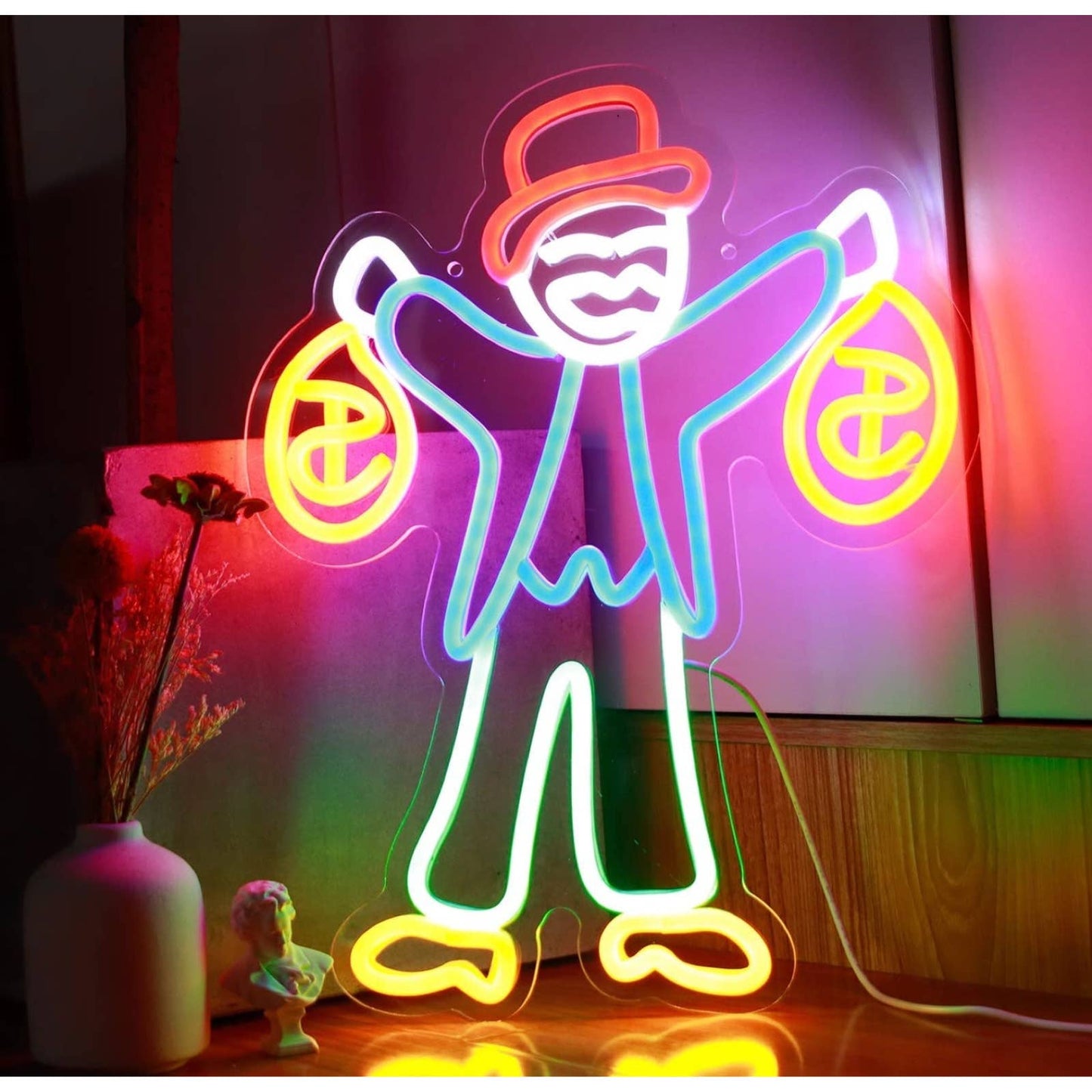 Fun Bright Colorful Money Bag Man LED Night Light Room Wall Decoration