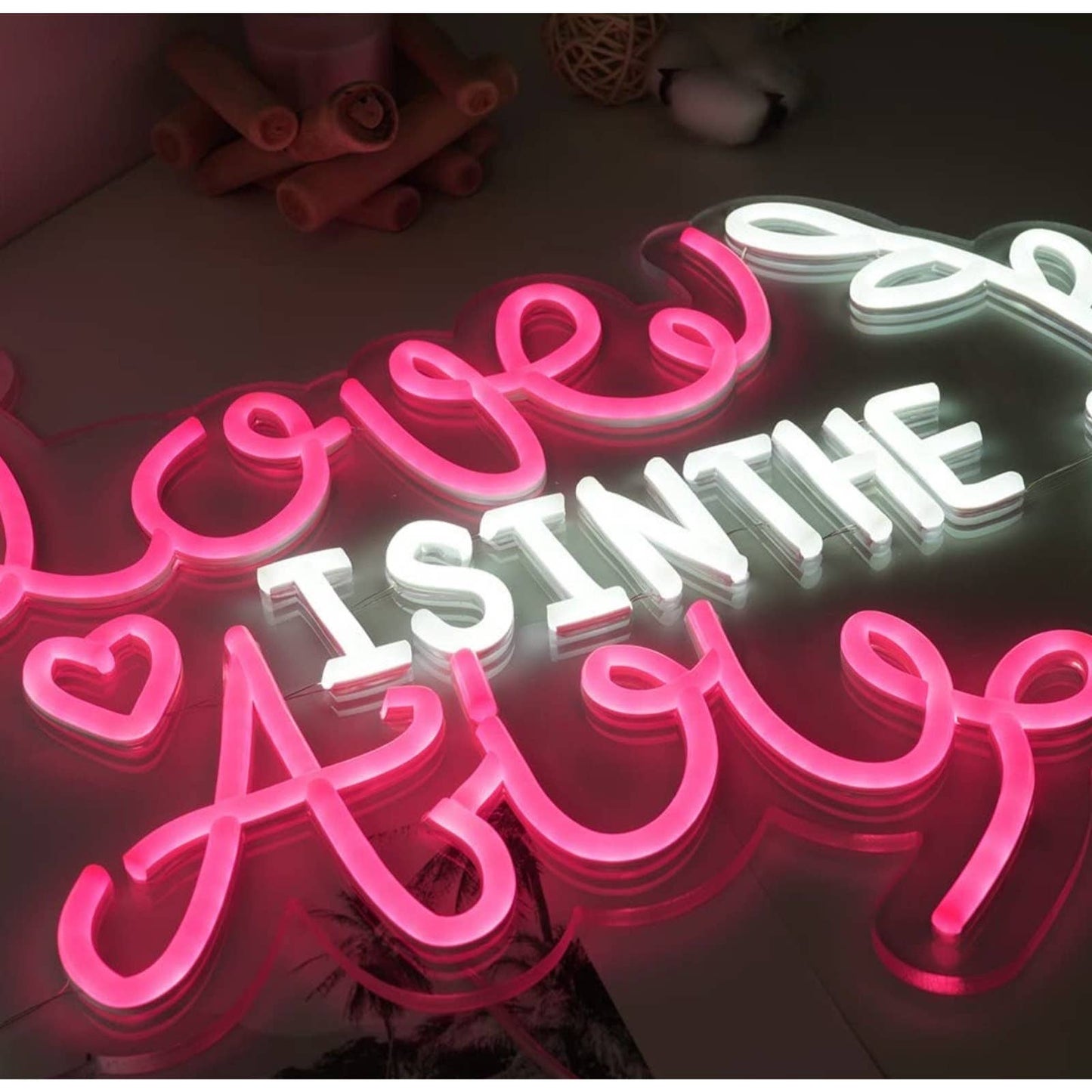 Lovely Bright Pink / White “Love is in the Air” LED Night Light Room Wall Decor
