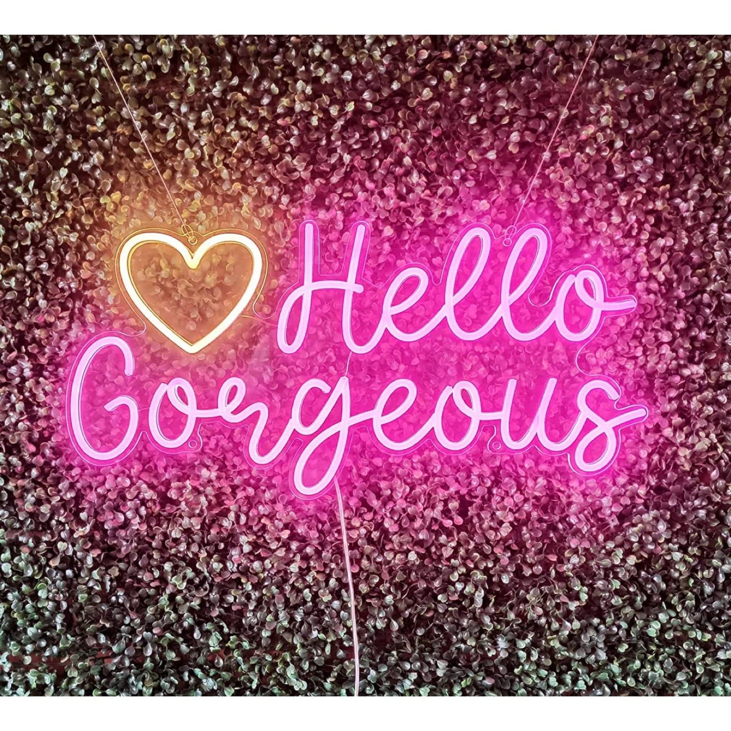 Lovely Bright Pink “Hello Gorgeous” Yellow Heart LED Night Light Room Wall Decor