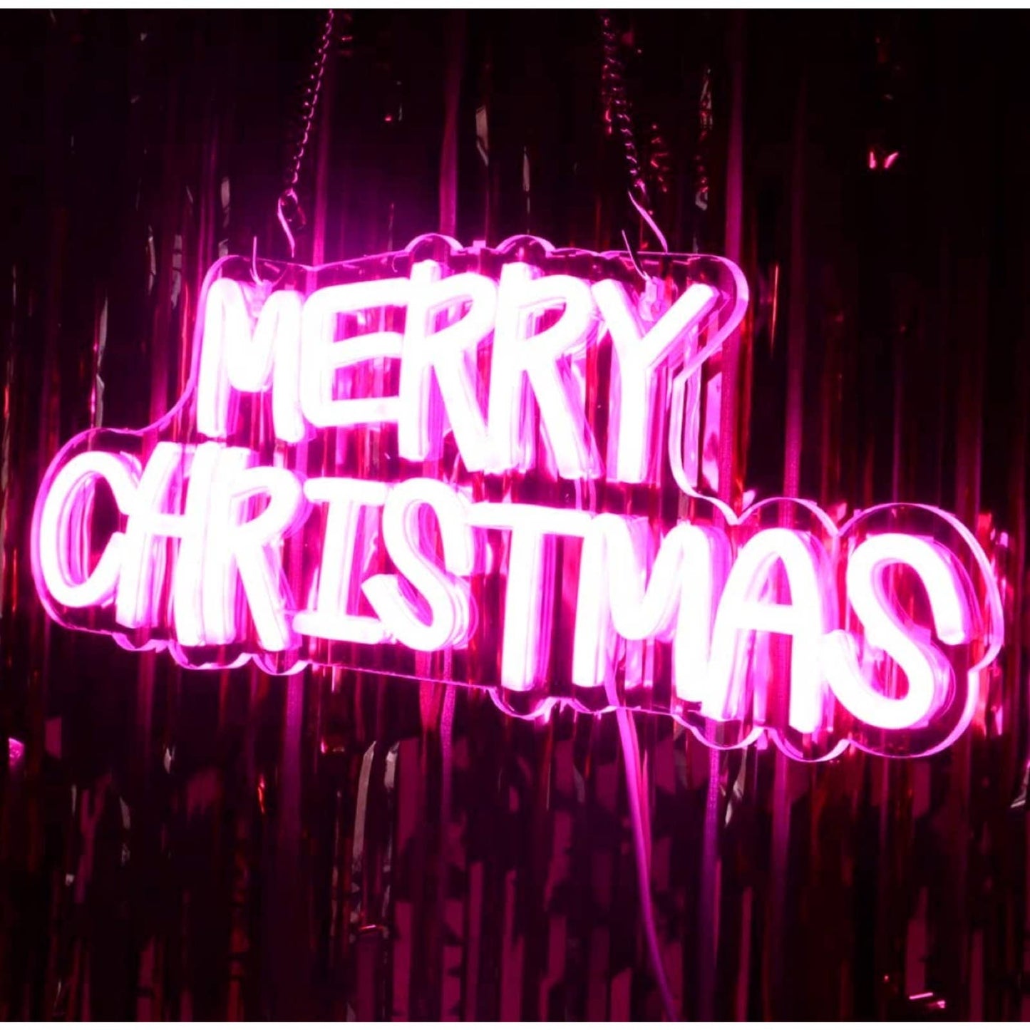 Lovely Bright Hot Pink “Merry Christmas” LED Night Light Festive Room Decoration