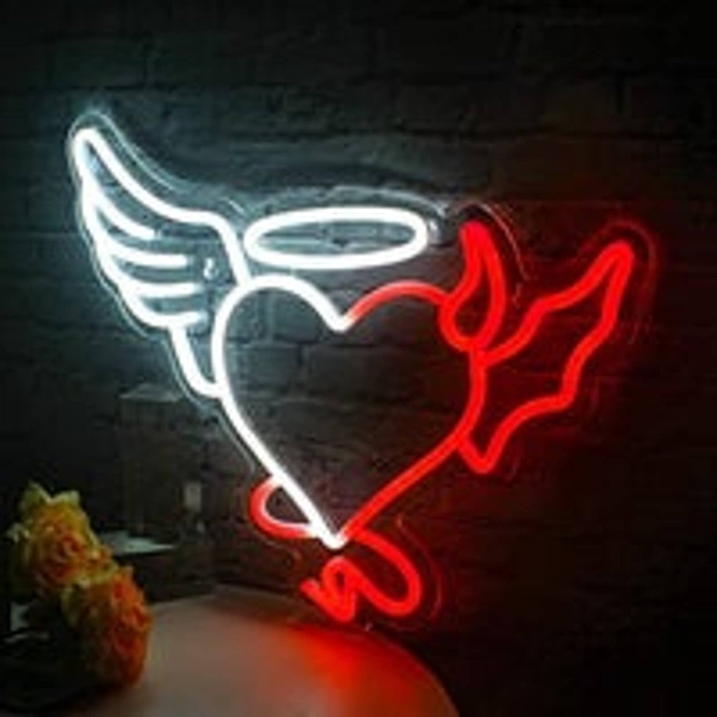 Vivid Bright Red/White Angel Devil Heart LED Night Light Room Wall Decoration