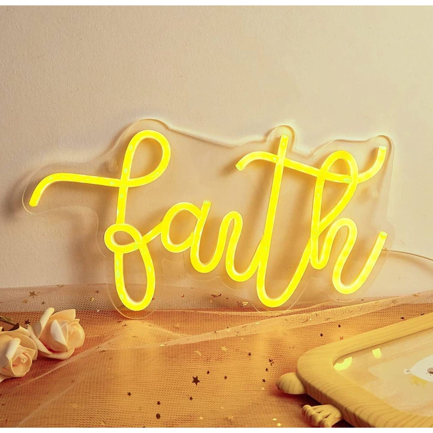 Lovely Bright Warm Yellow “Faith” LED Night Light Room Wall Decoration