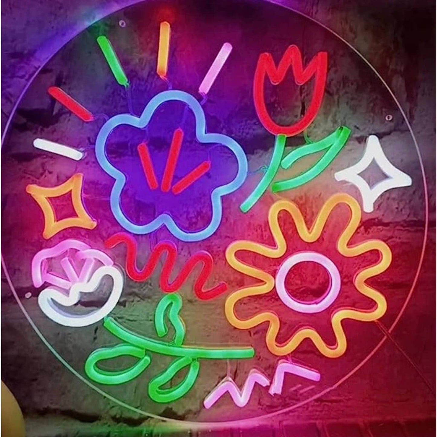 Lovely Bright Vivid Colorful Flower Circle LED Night Light Room Wall Art Decor